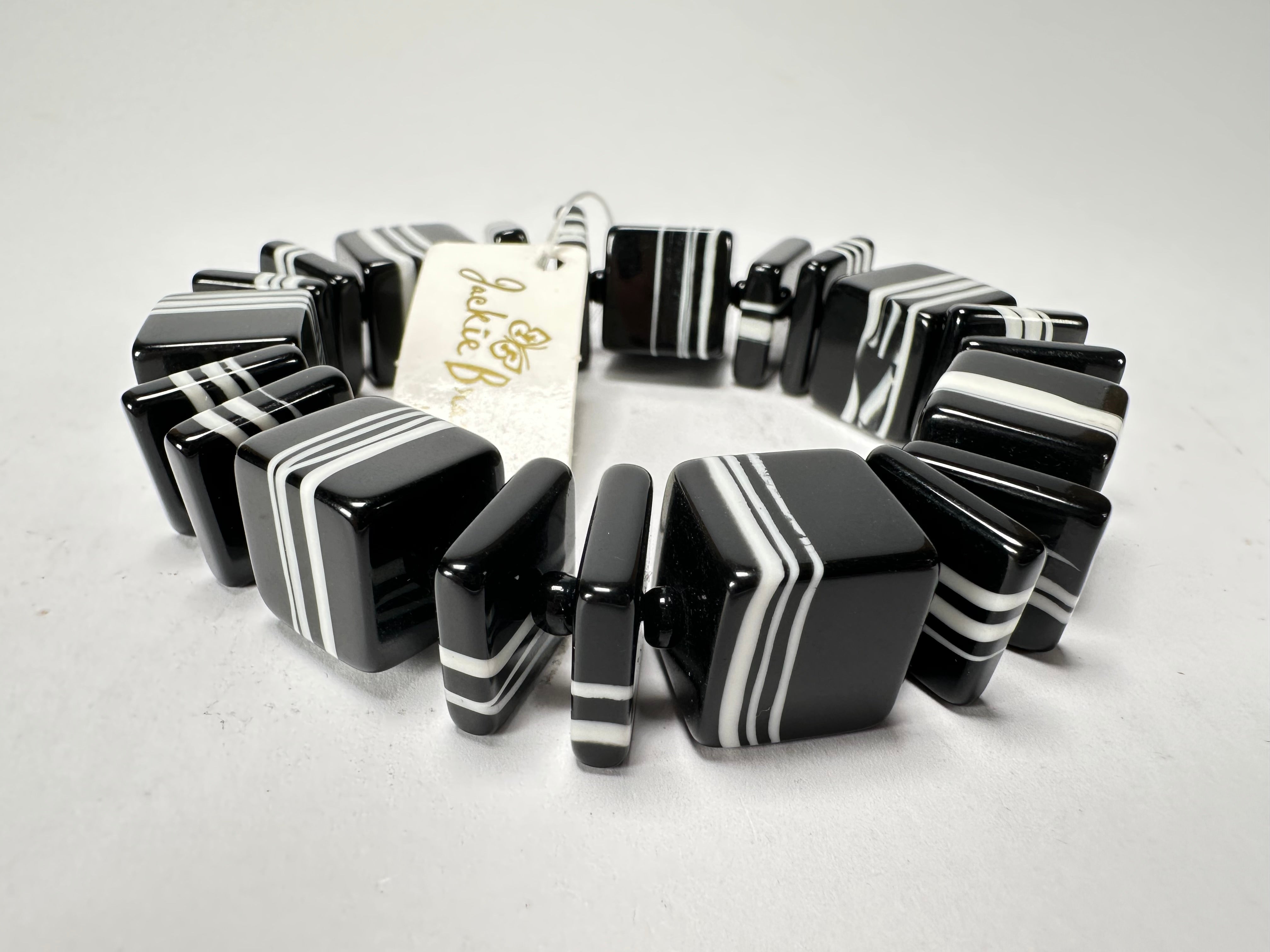 Jackie Brazil "Bar Code" Black & White Mix Squares Resin Bracelet ( B2201 )