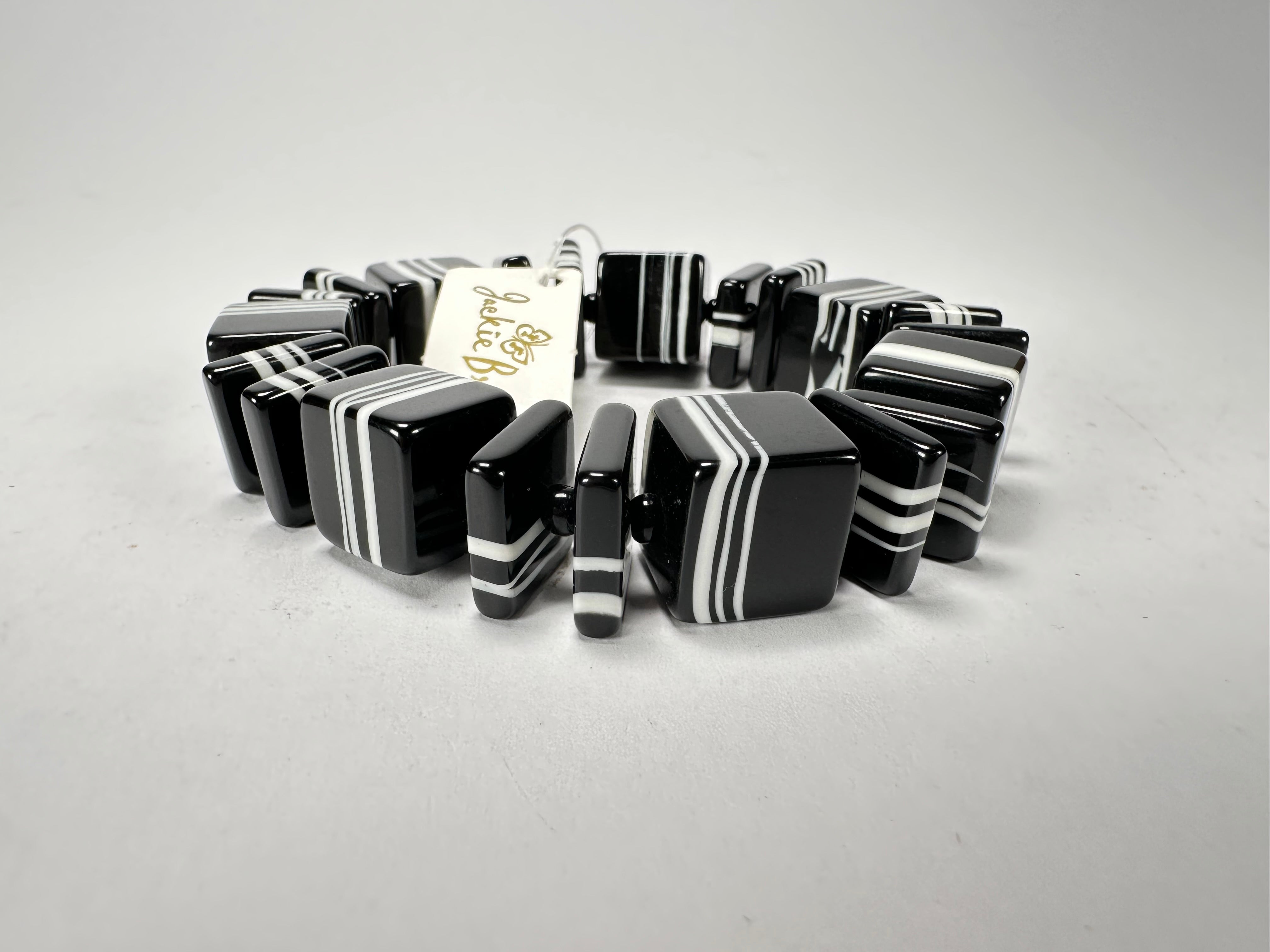 Jackie Brazil "Bar Code" Black & White Mix Squares Resin Bracelet ( B2201 )