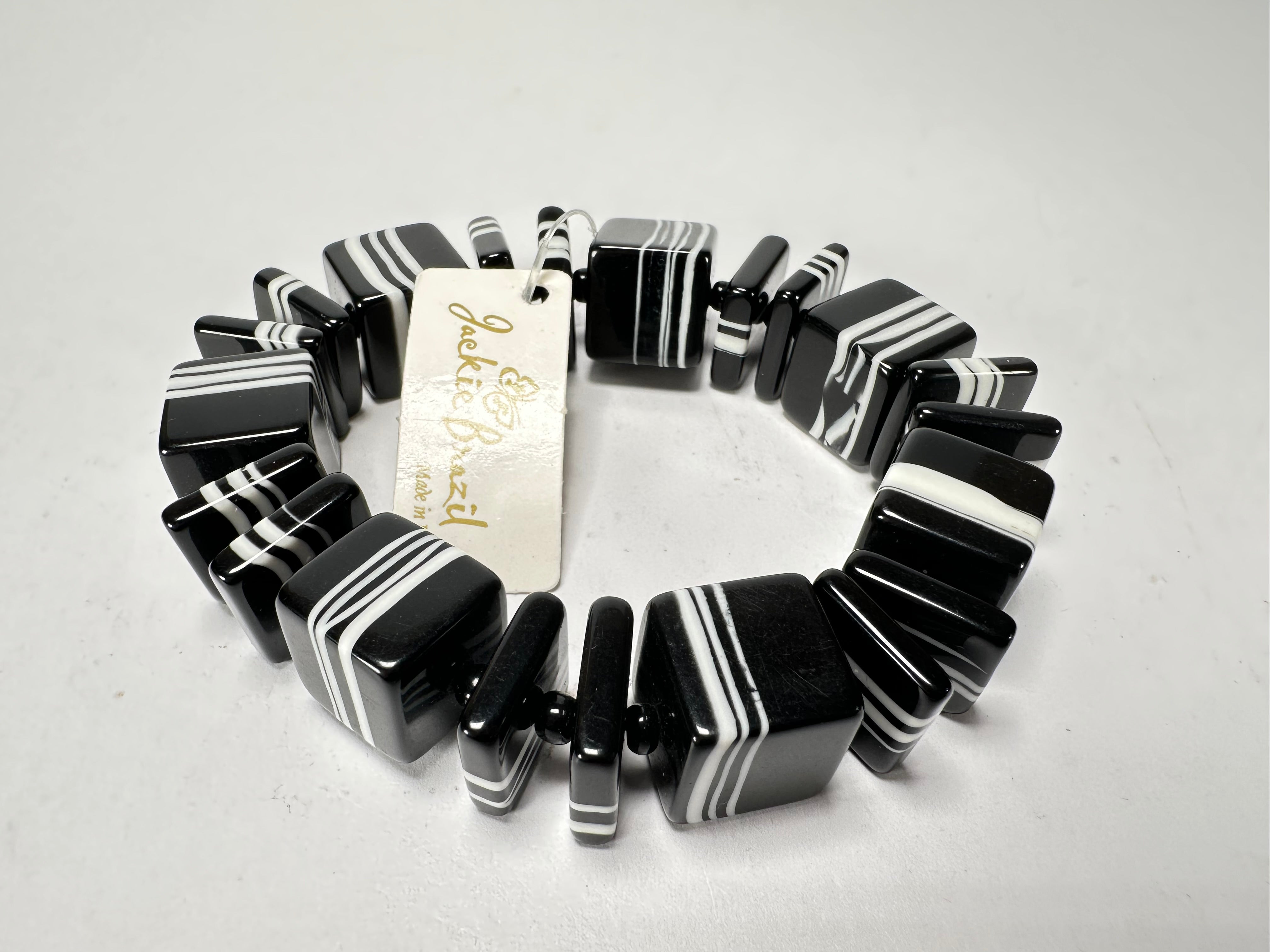 Jackie Brazil "Bar Code" Black & White Mix Squares Resin Bracelet ( B2201 )