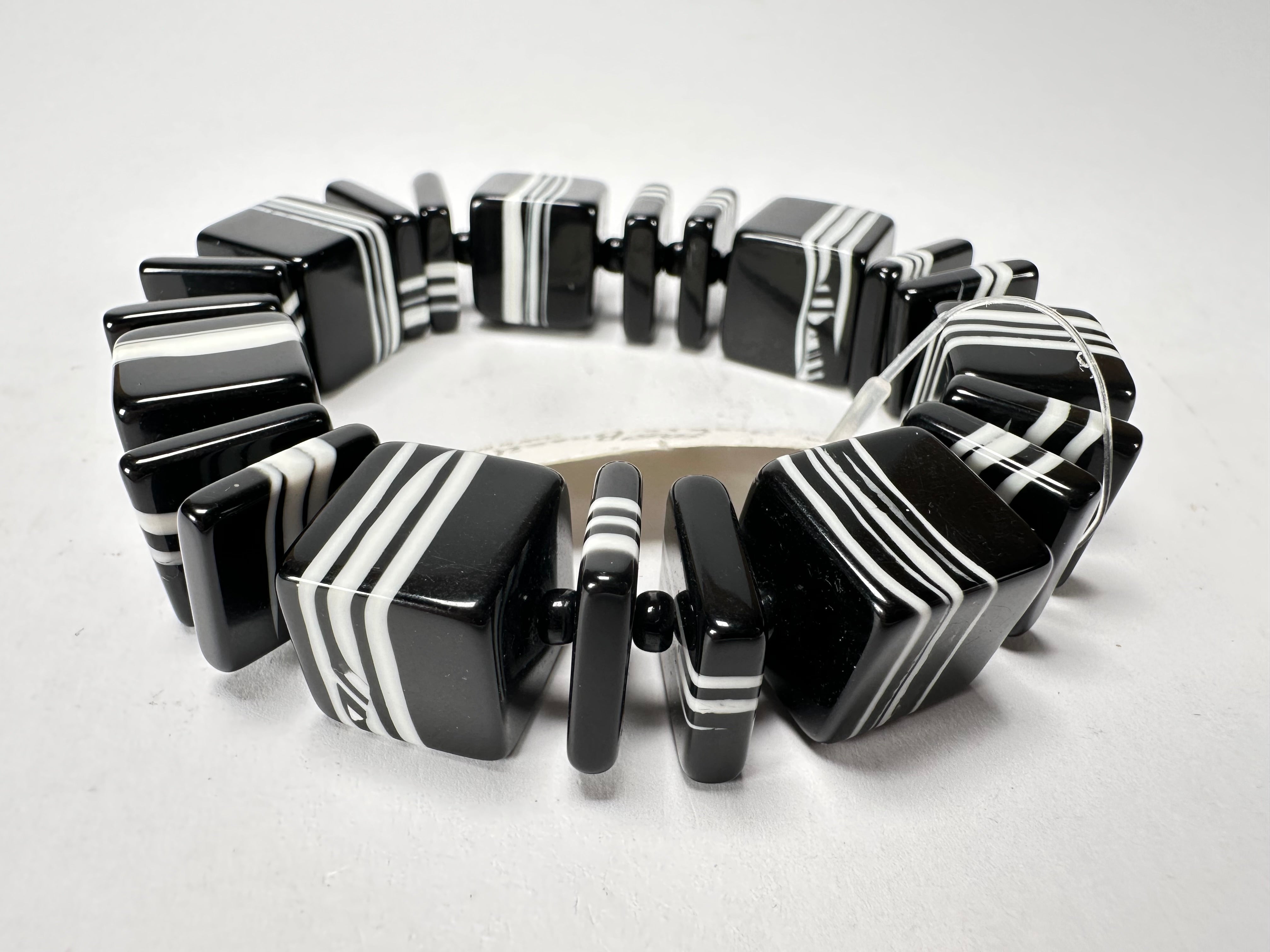 Jackie Brazil "Bar Code" Black & White Mix Squares Resin Bracelet ( B2201 )