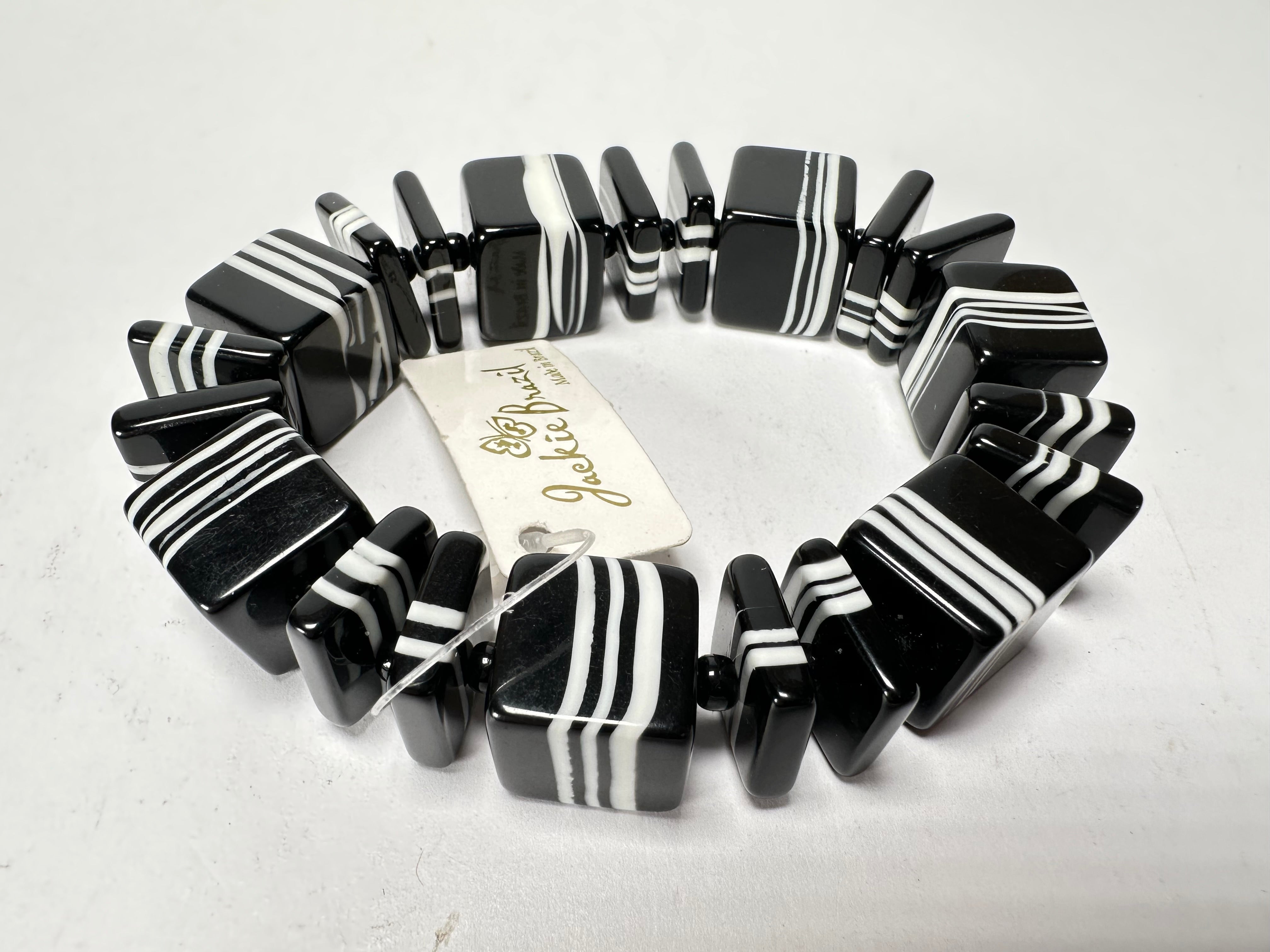 Jackie Brazil "Bar Code" Black & White Mix Squares Resin Bracelet ( B2201 )