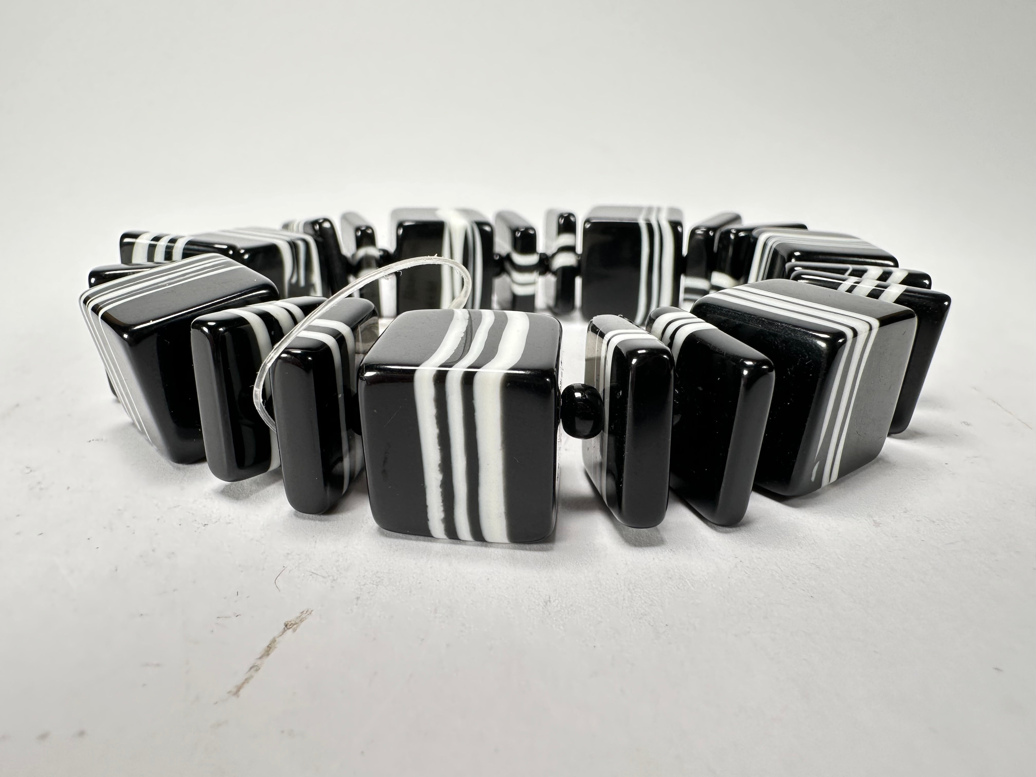 Jackie Brazil "Bar Code" Black & White Mix Squares Resin Bracelet ( B2201 )