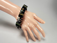 Jackie Brazil "Bar Code" Black & Liquorice Mix Squares Resin Bracelet ( B2201 )