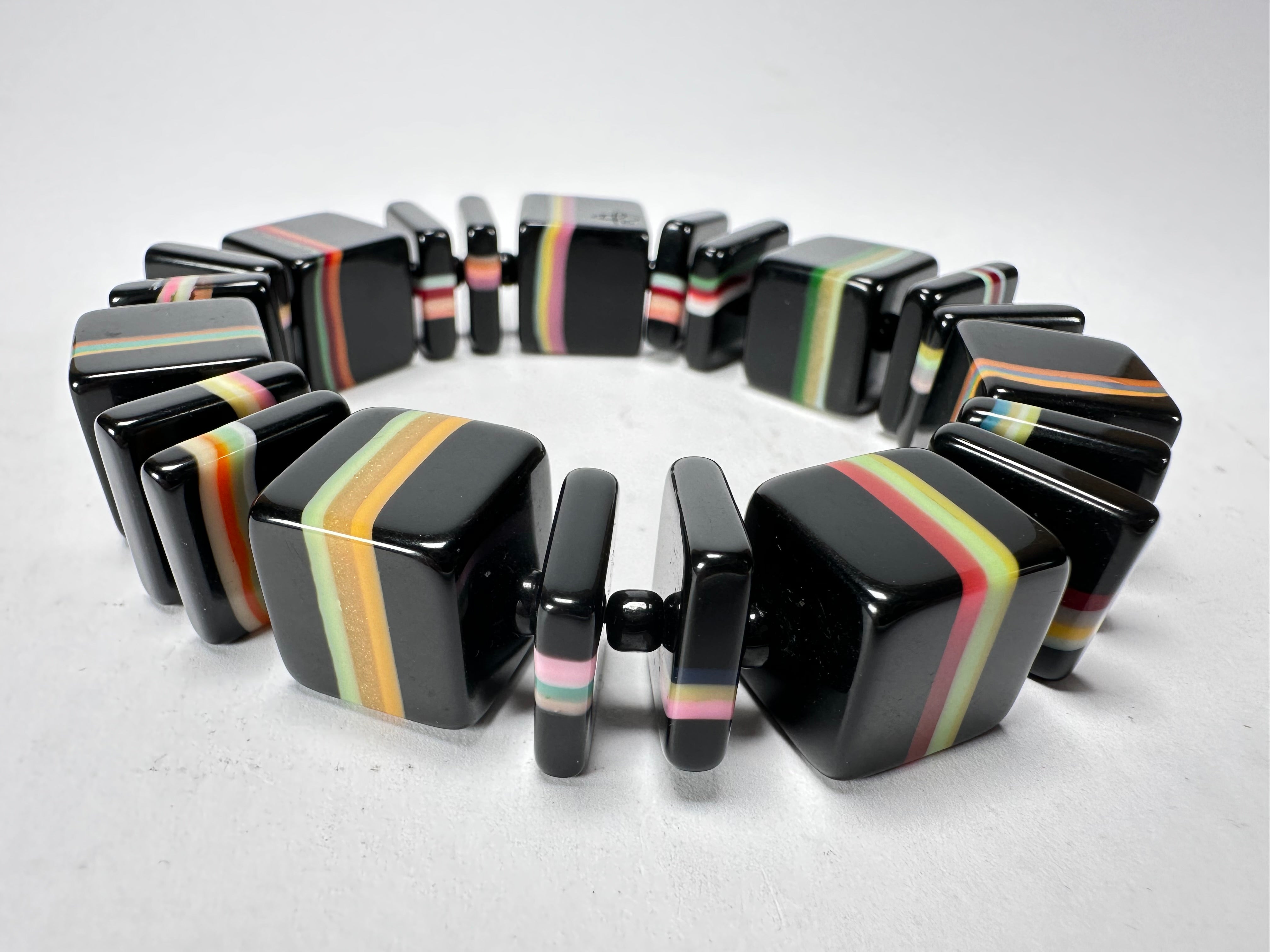 Jackie Brazil "Bar Code" Black & Liquorice Mix Squares Resin Bracelet ( B2201 )