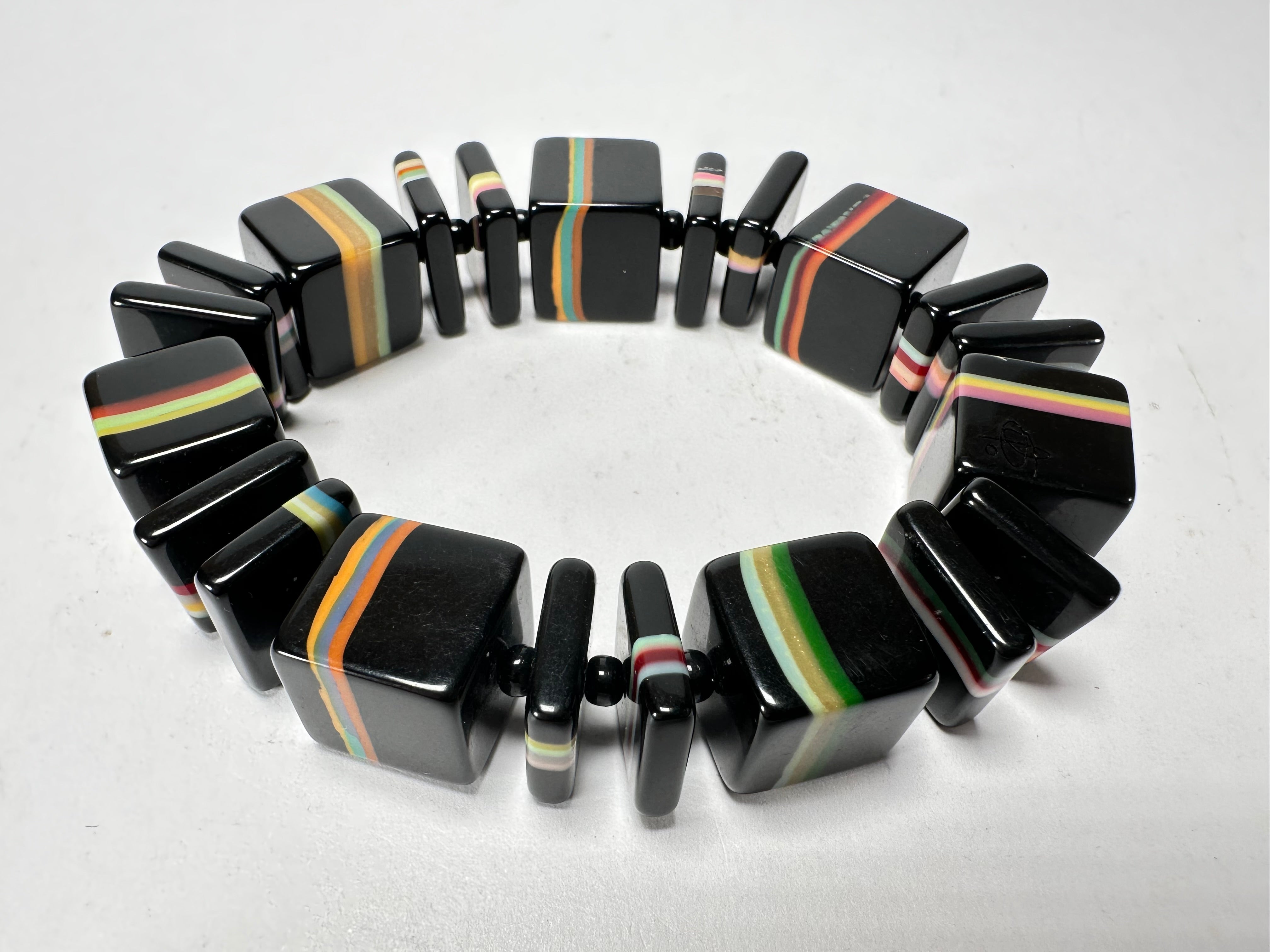 Jackie Brazil "Bar Code" Black & Liquorice Mix Squares Resin Bracelet ( B2201 )