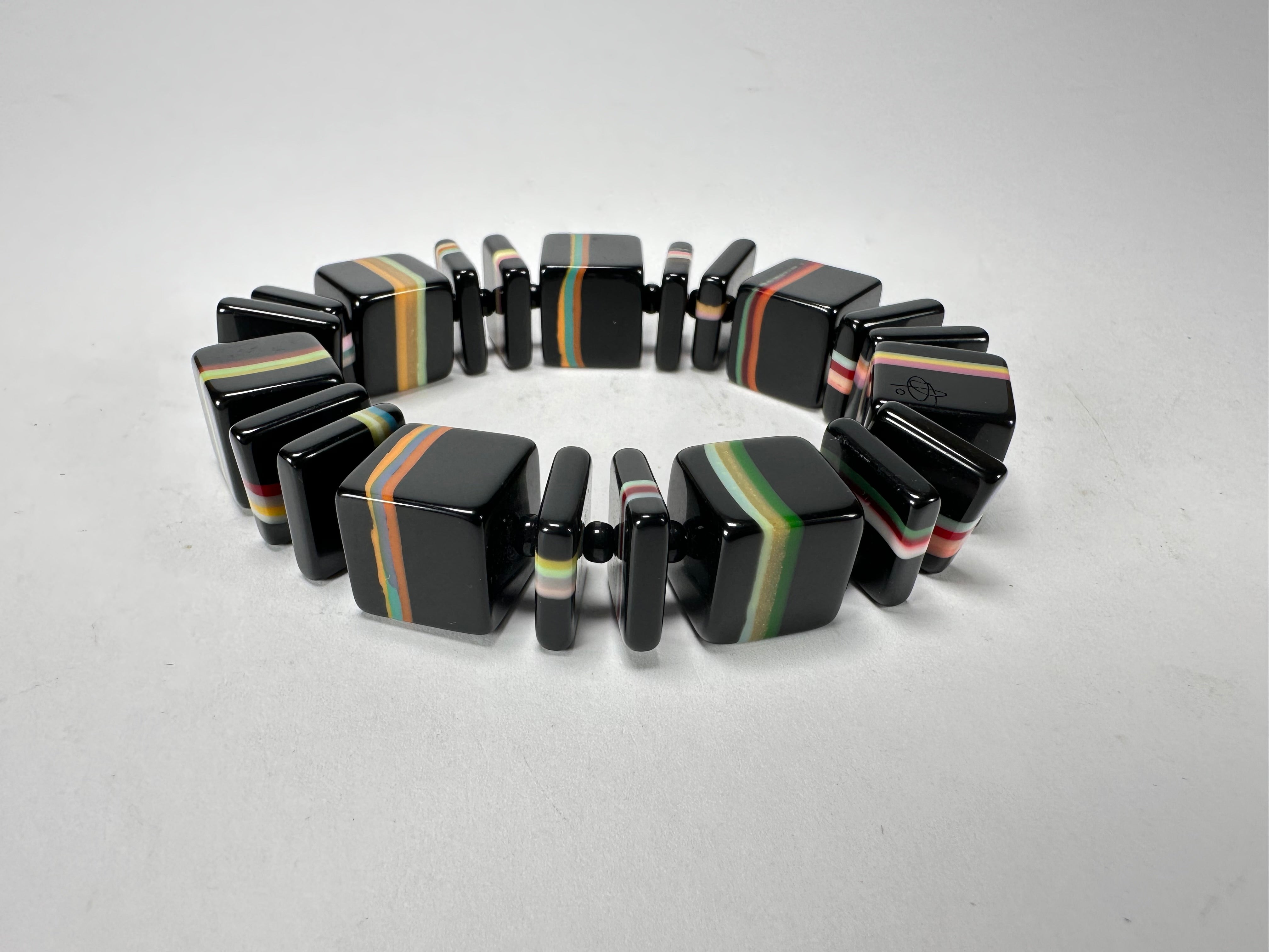 Jackie Brazil "Bar Code" Black & Liquorice Mix Squares Resin Bracelet ( B2201 )