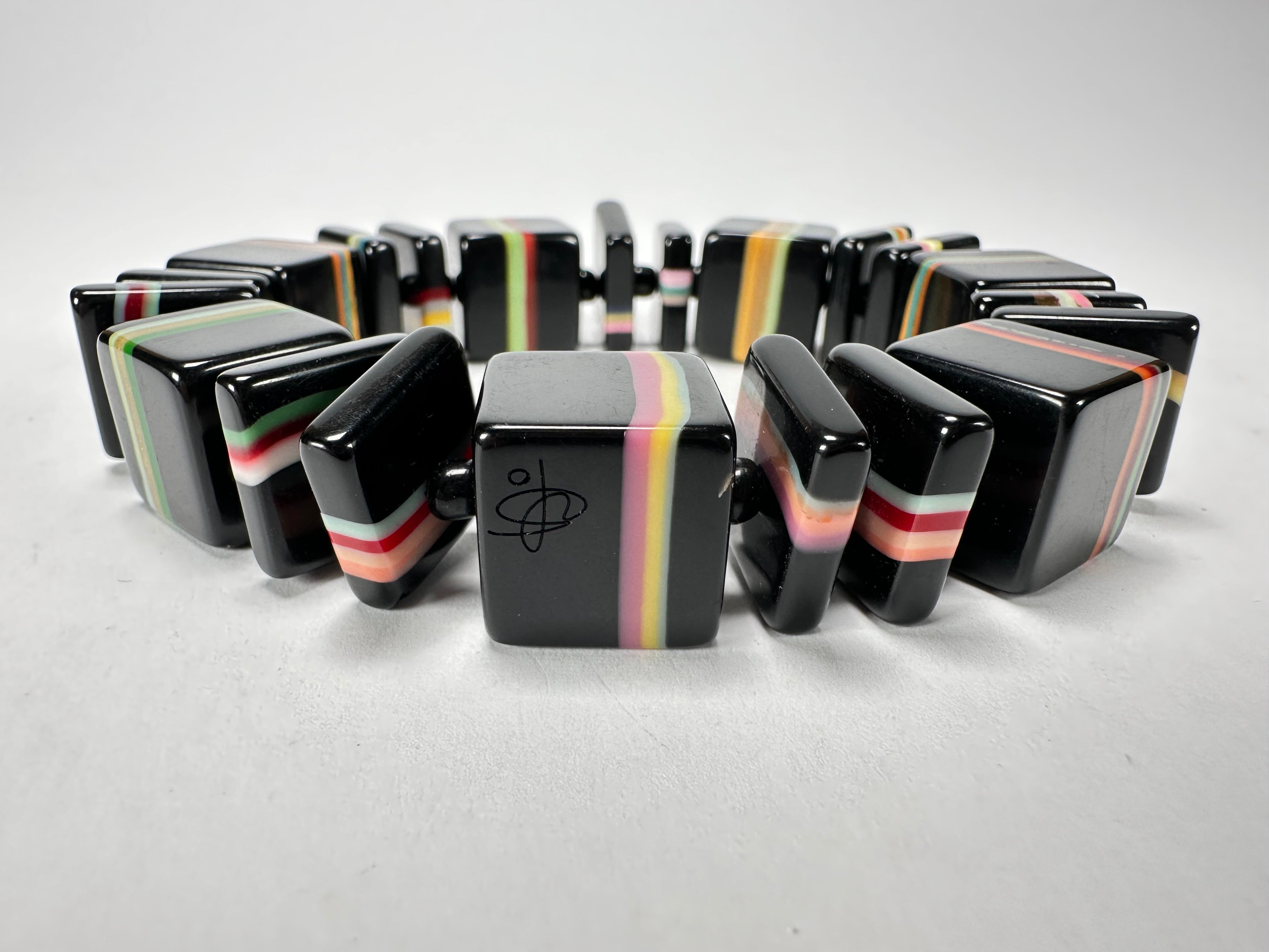 Jackie Brazil "Bar Code" Black & Liquorice Mix Squares Resin Bracelet ( B2201 )