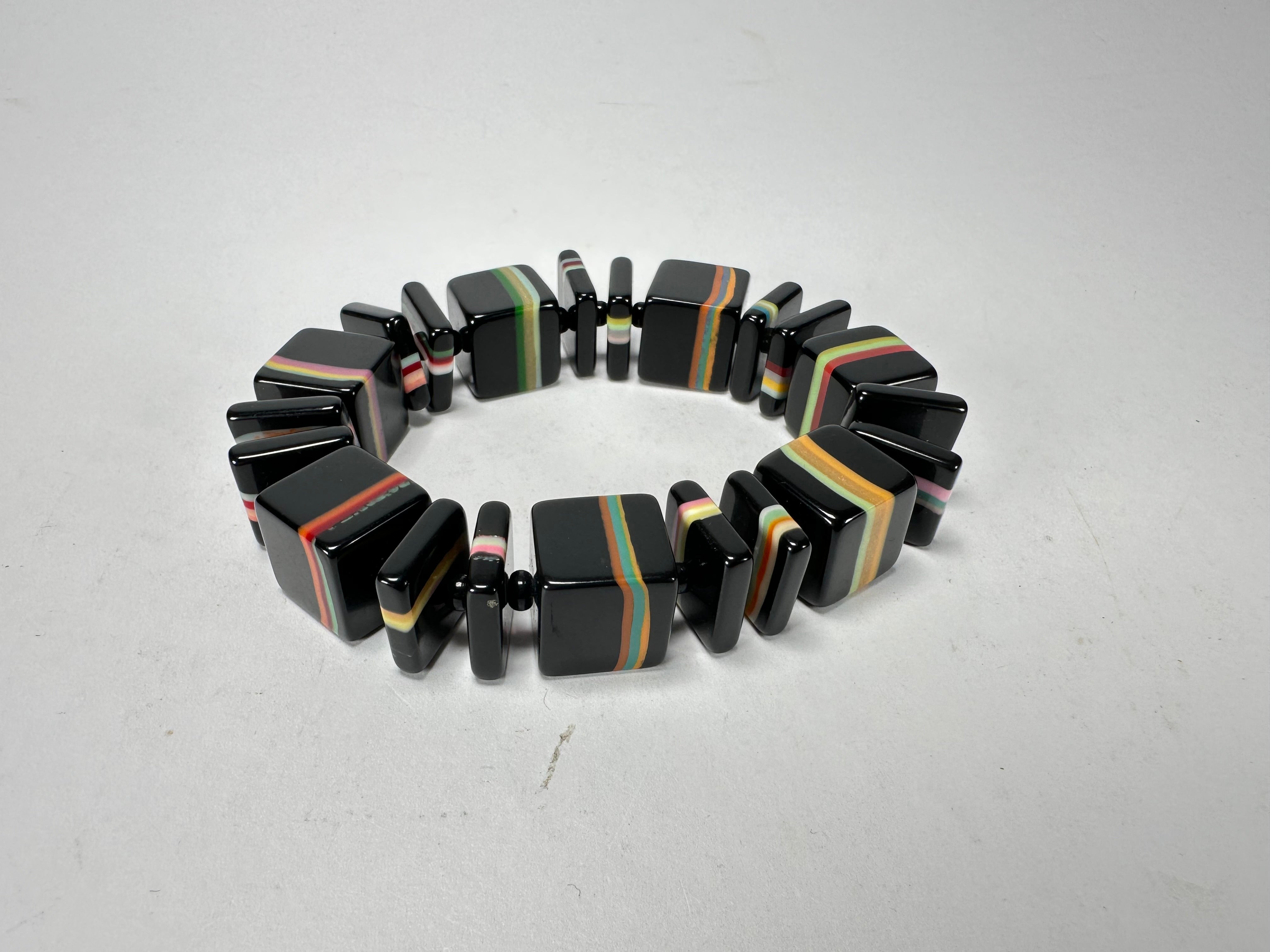 Jackie Brazil "Bar Code" Black & Liquorice Mix Squares Resin Bracelet ( B2201 )