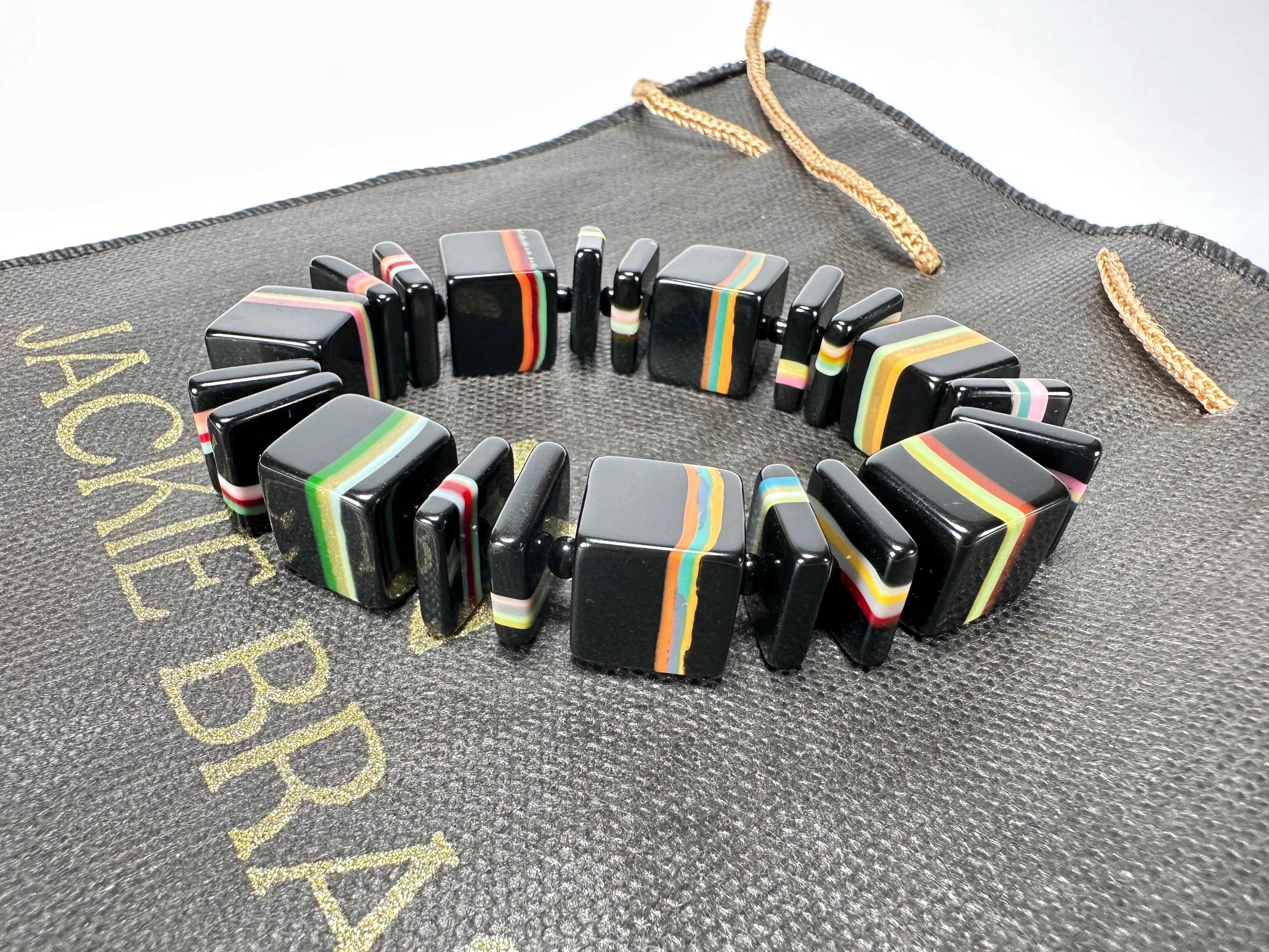 Jackie Brazil "Bar Code" Black & Liquorice Mix Squares Resin Bracelet ( B2201 )