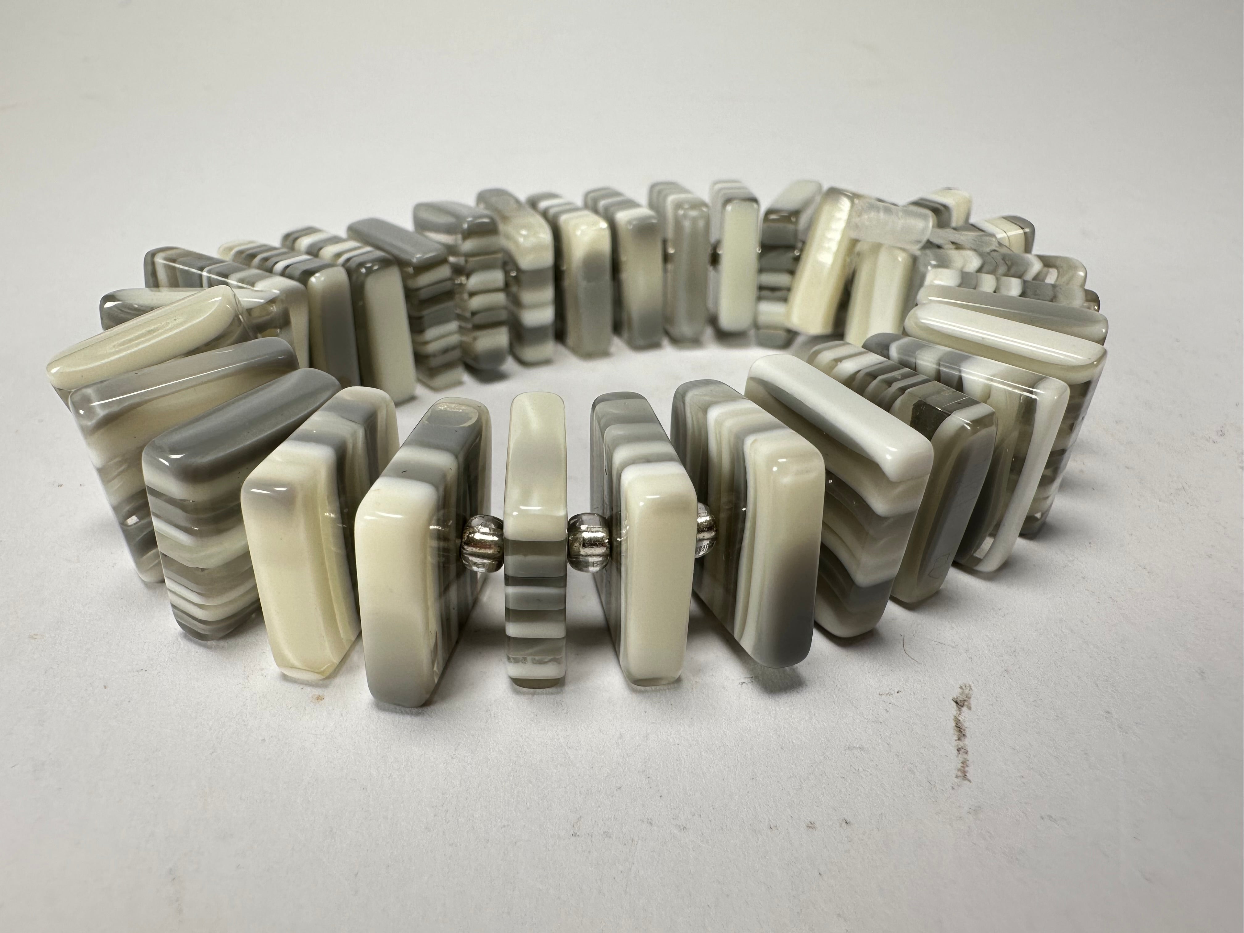 Jackie Brazil "Patricia" Liquorice Squares & Beads Spring Cream Mix Resin Bracelet ( B0192 )