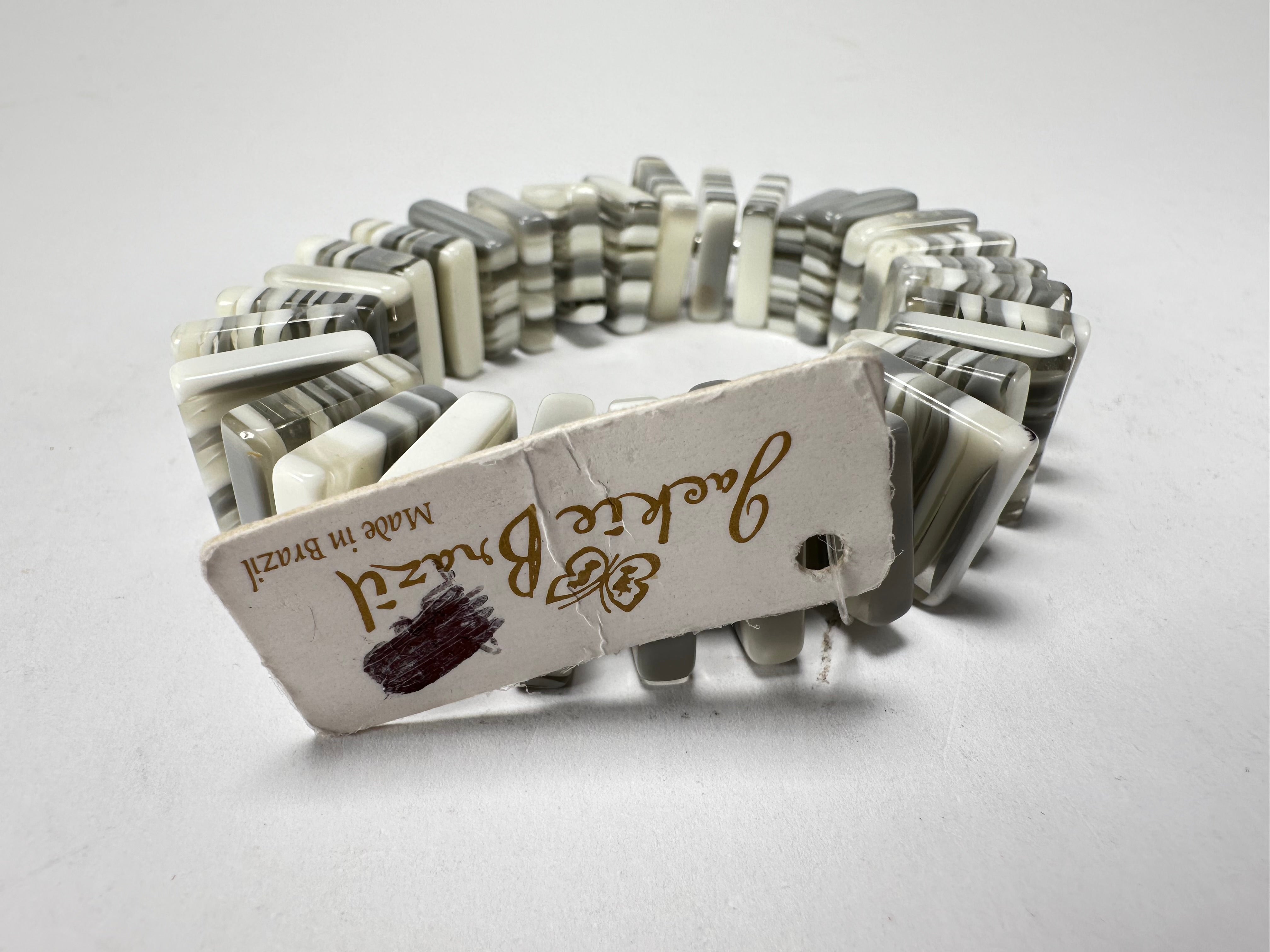 Jackie Brazil "Patricia" Liquorice Squares & Beads Spring Cream Mix Resin Bracelet ( B0192 )