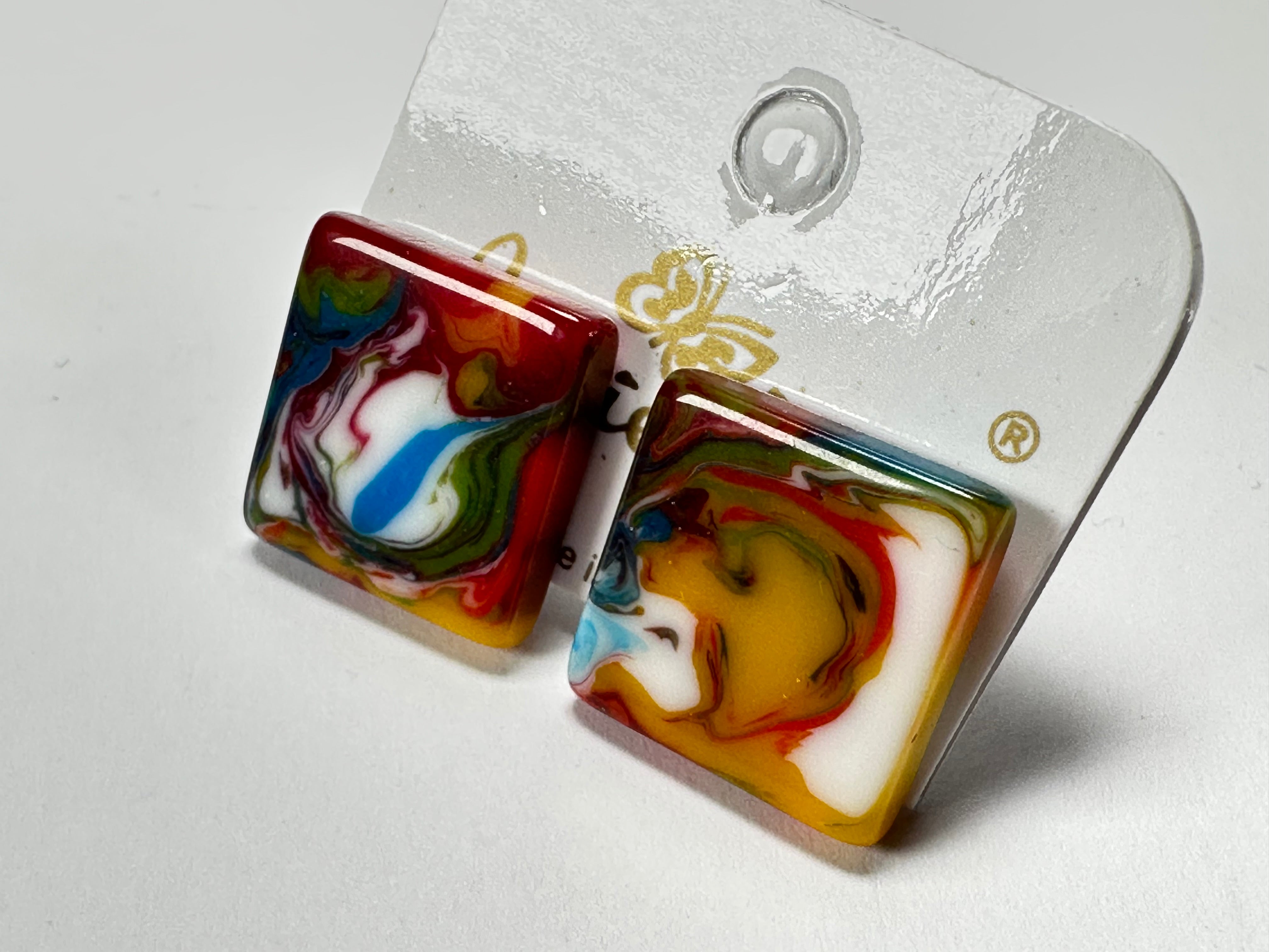 Jackie Brazil "Kandinsky" Small Square Resin Earrings ( E0074 )