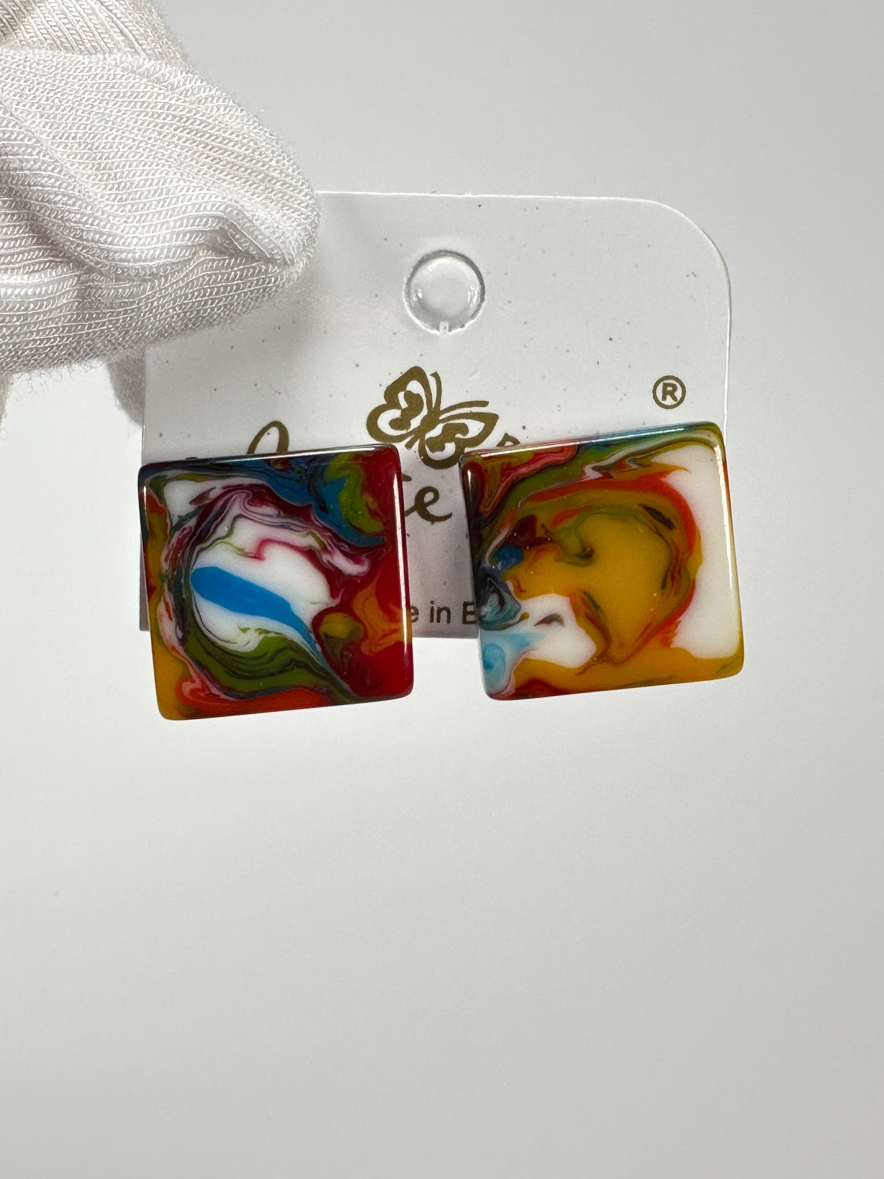 Jackie Brazil "Kandinsky" Small Square Resin Earrings ( E0074 )