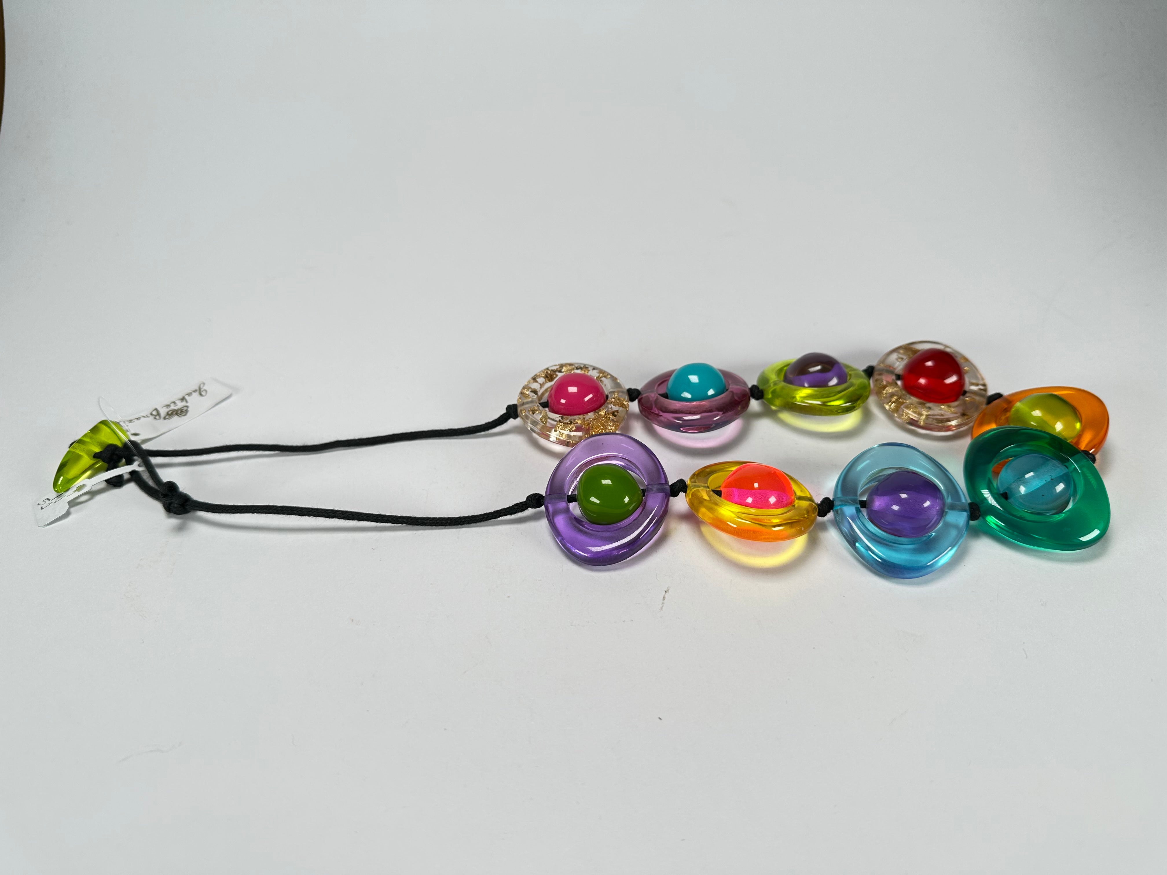 Jackie Brazil "Saturn" Transparent Disc & Ball On String Short 50cm Necklace ( N0051 )