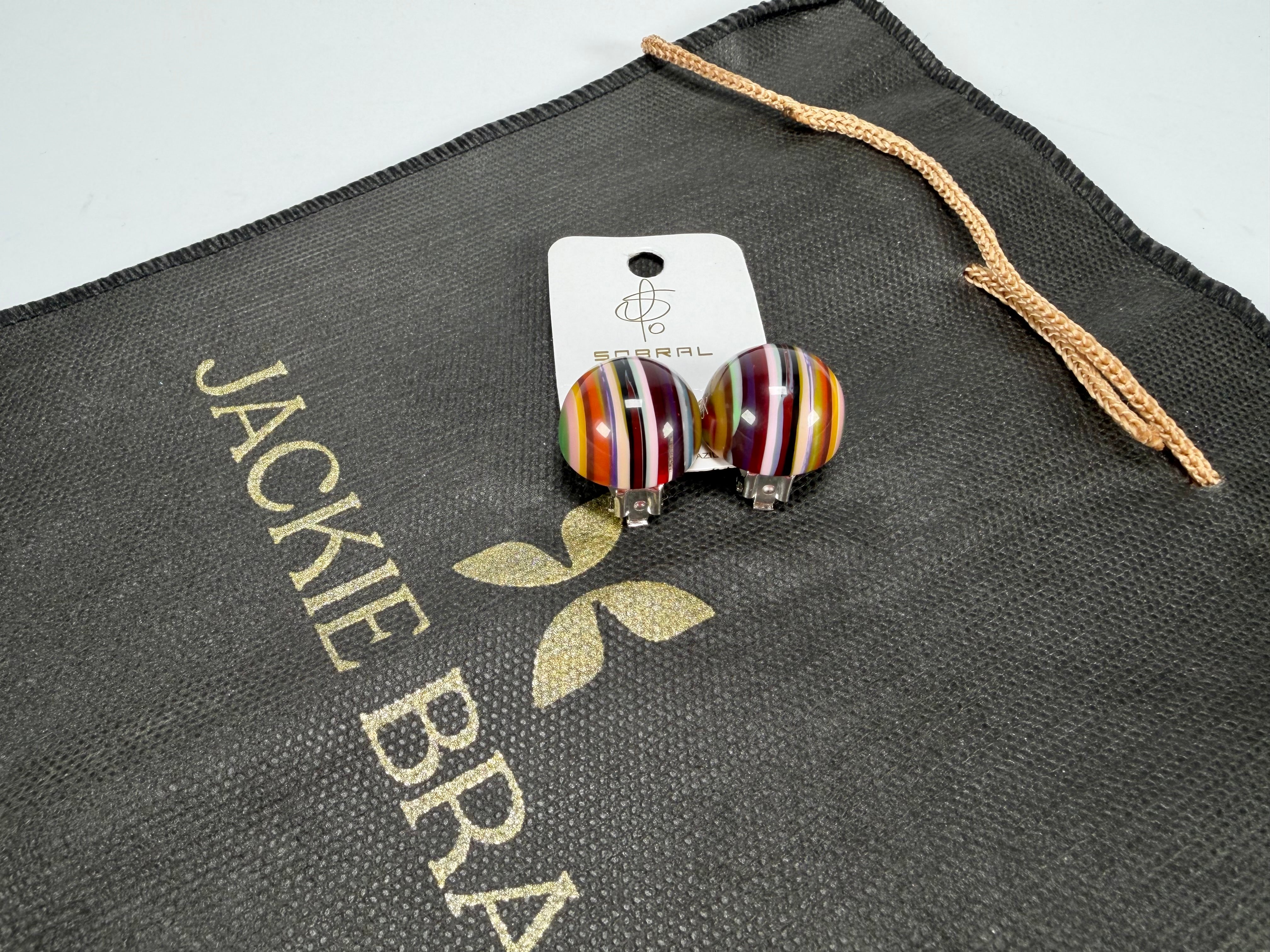 Jackie Brazil "Liquorice Stripes" Round Balls Clip On Resin Earrings ( E1337 )