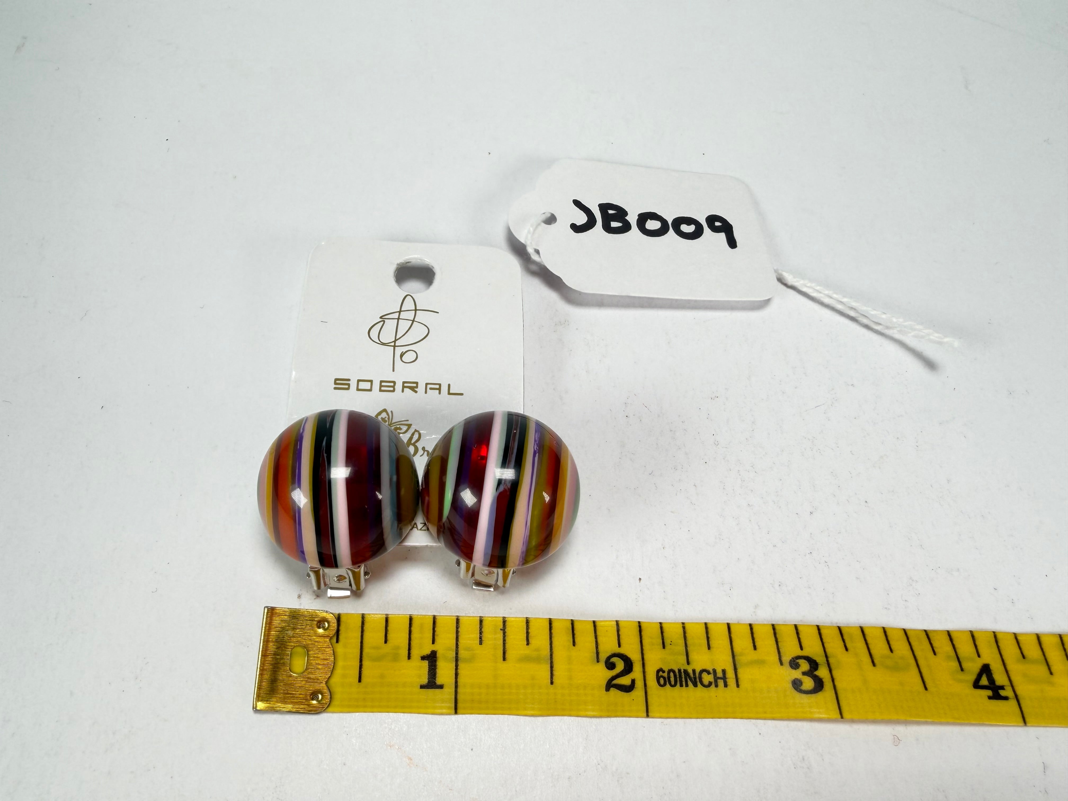 Jackie Brazil "Liquorice Stripes" Round Balls Clip On Resin Earrings ( E1337 )