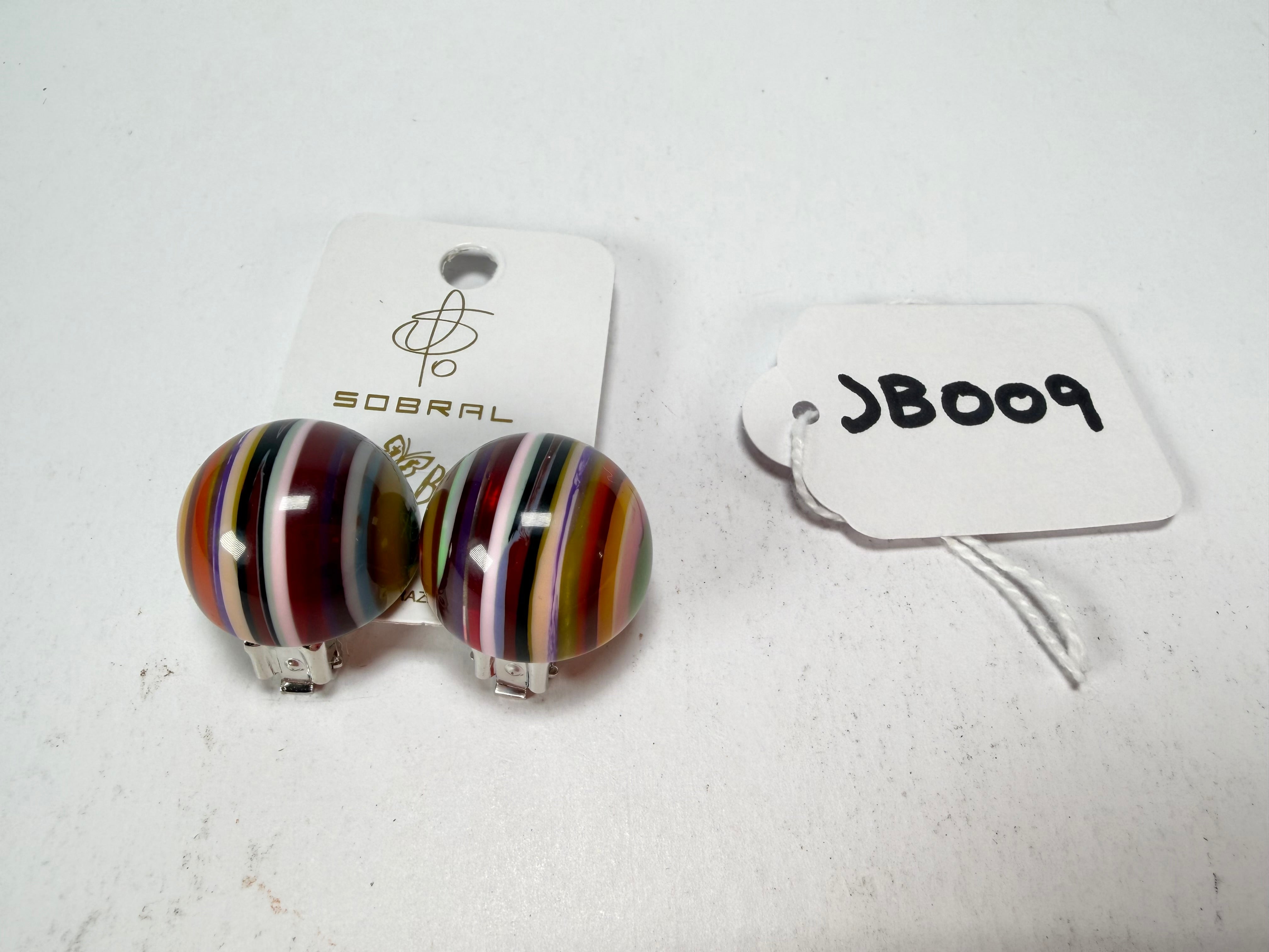 Jackie Brazil "Liquorice Stripes" Round Balls Clip On Resin Earrings ( E1337 )