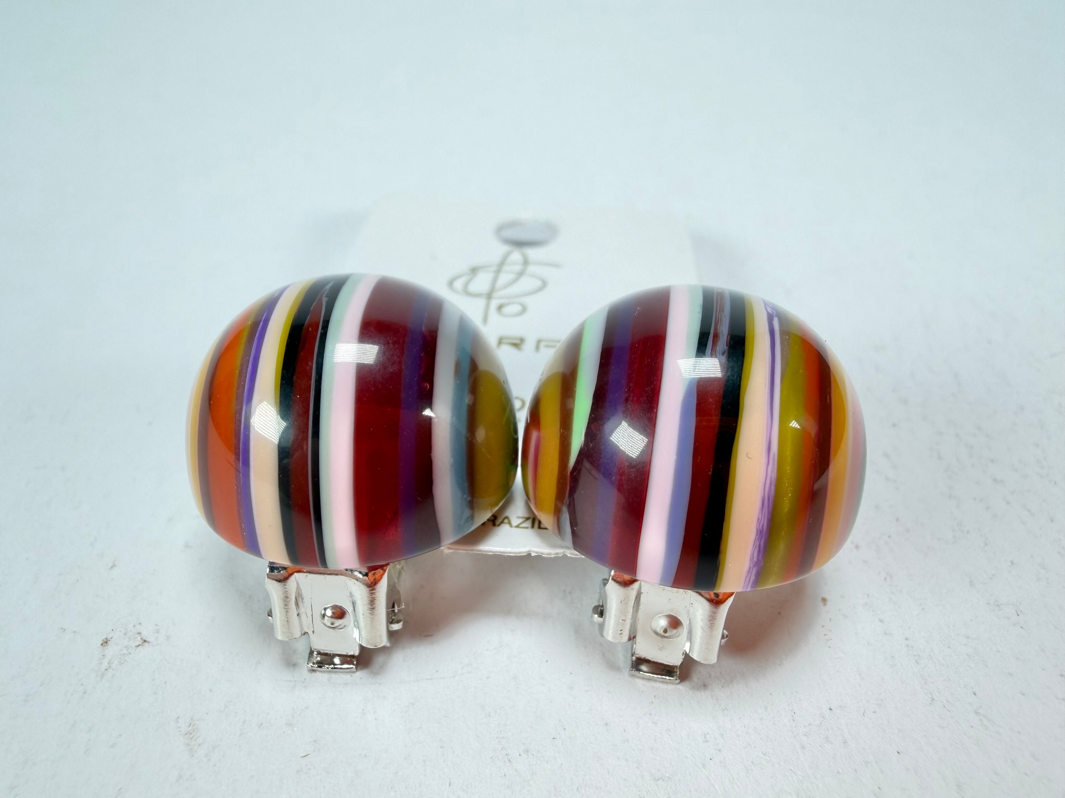 Jackie Brazil "Liquorice Stripes" Round Balls Clip On Resin Earrings ( E1337 )