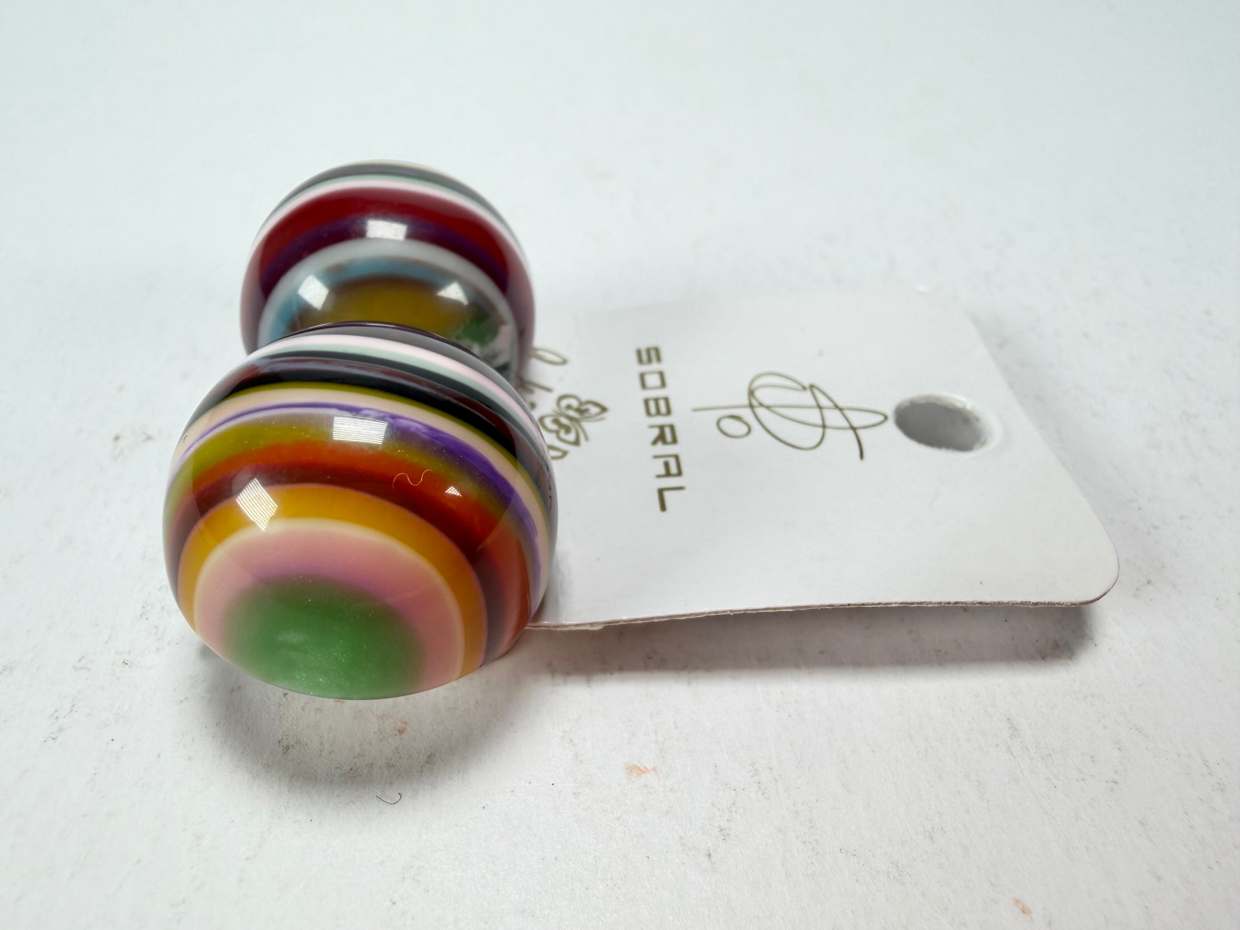 Jackie Brazil "Liquorice Stripes" Round Balls Clip On Resin Earrings ( E1337 )