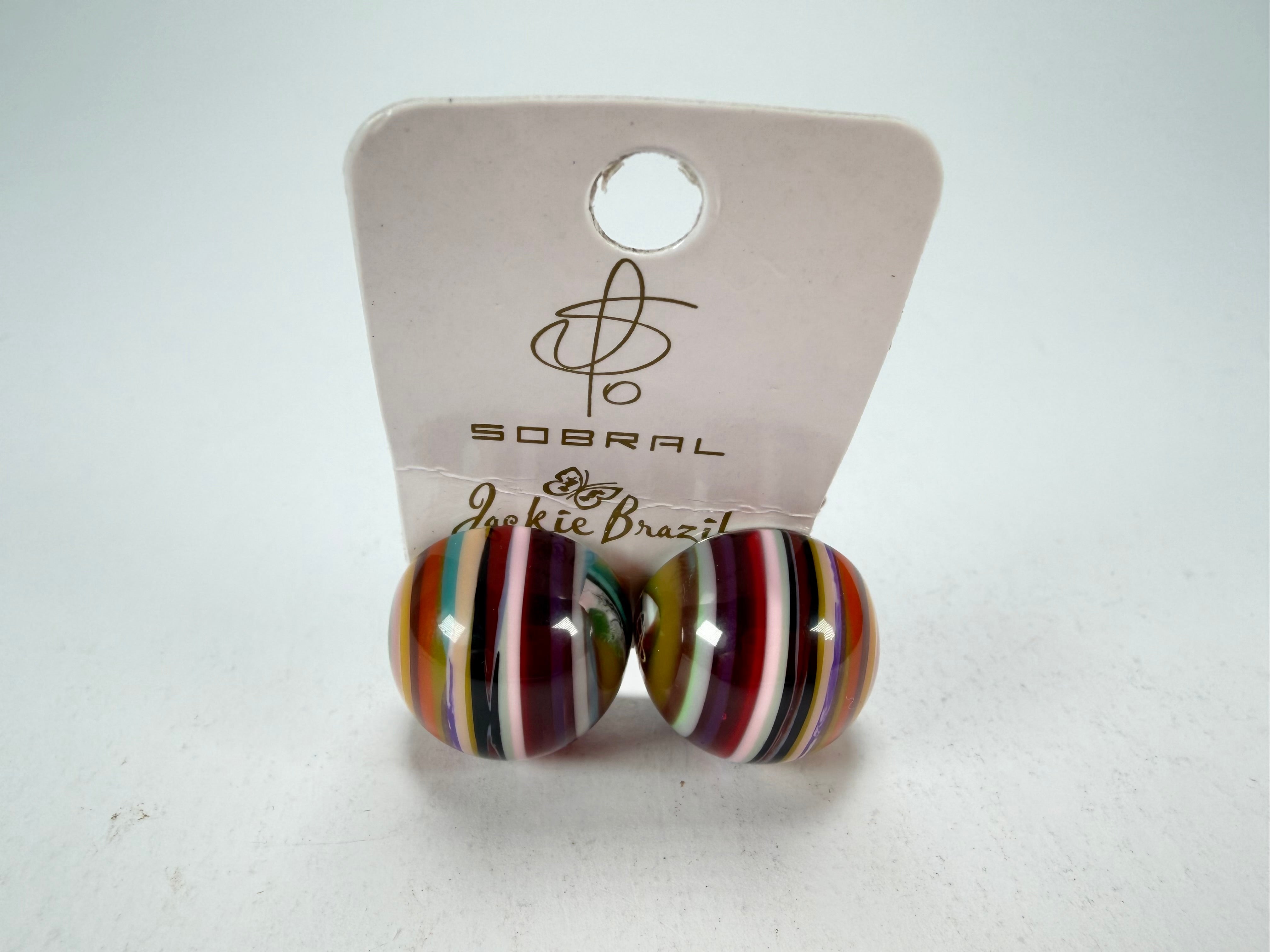 Jackie Brazil "Liquorice Stripes" Round Balls Clip On Resin Earrings ( E1337 )