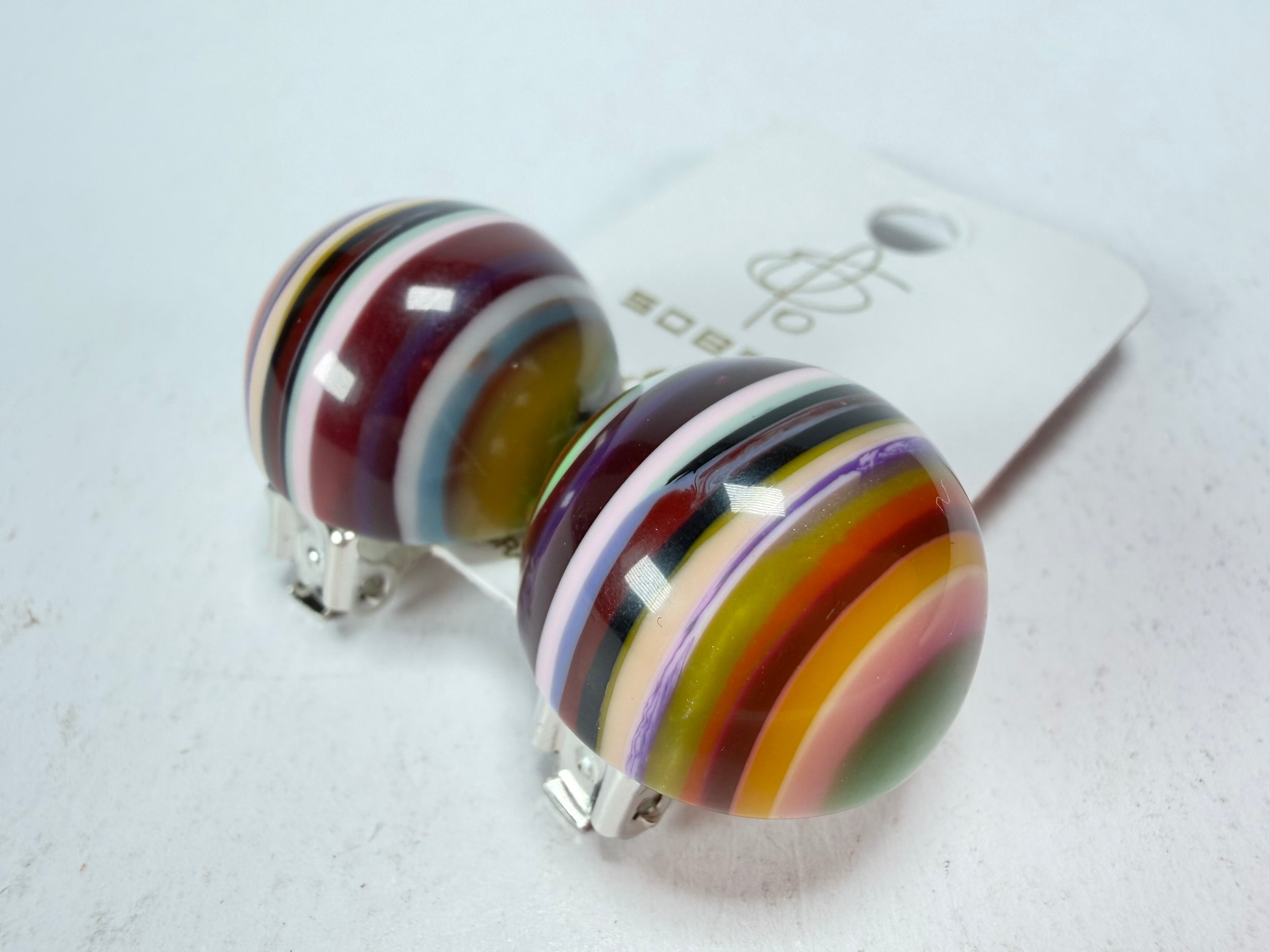 Jackie Brazil "Liquorice Stripes" Round Balls Clip On Resin Earrings ( E1337 )