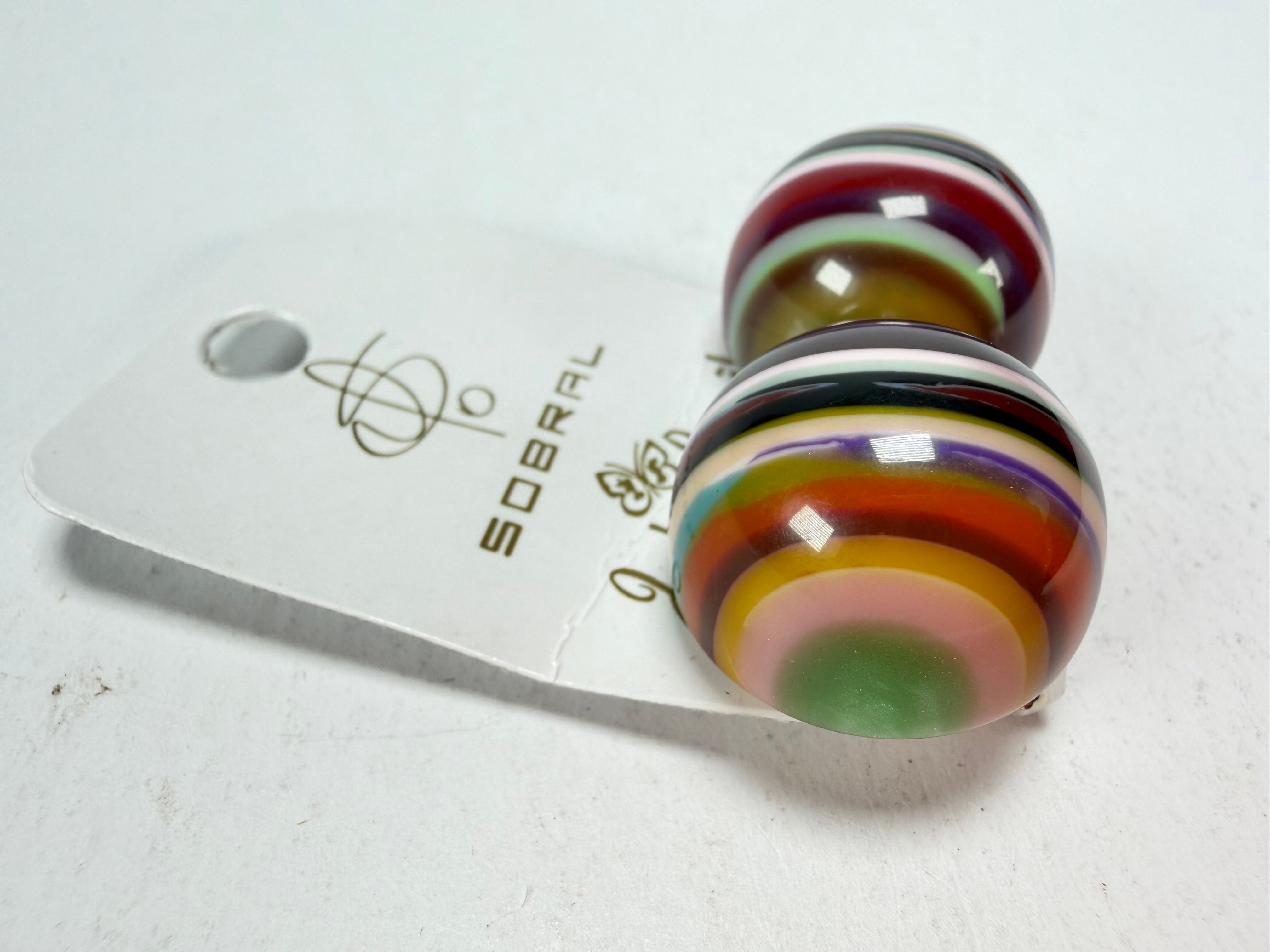 Jackie Brazil "Liquorice Stripes" Round Balls Clip On Resin Earrings ( E1337 )