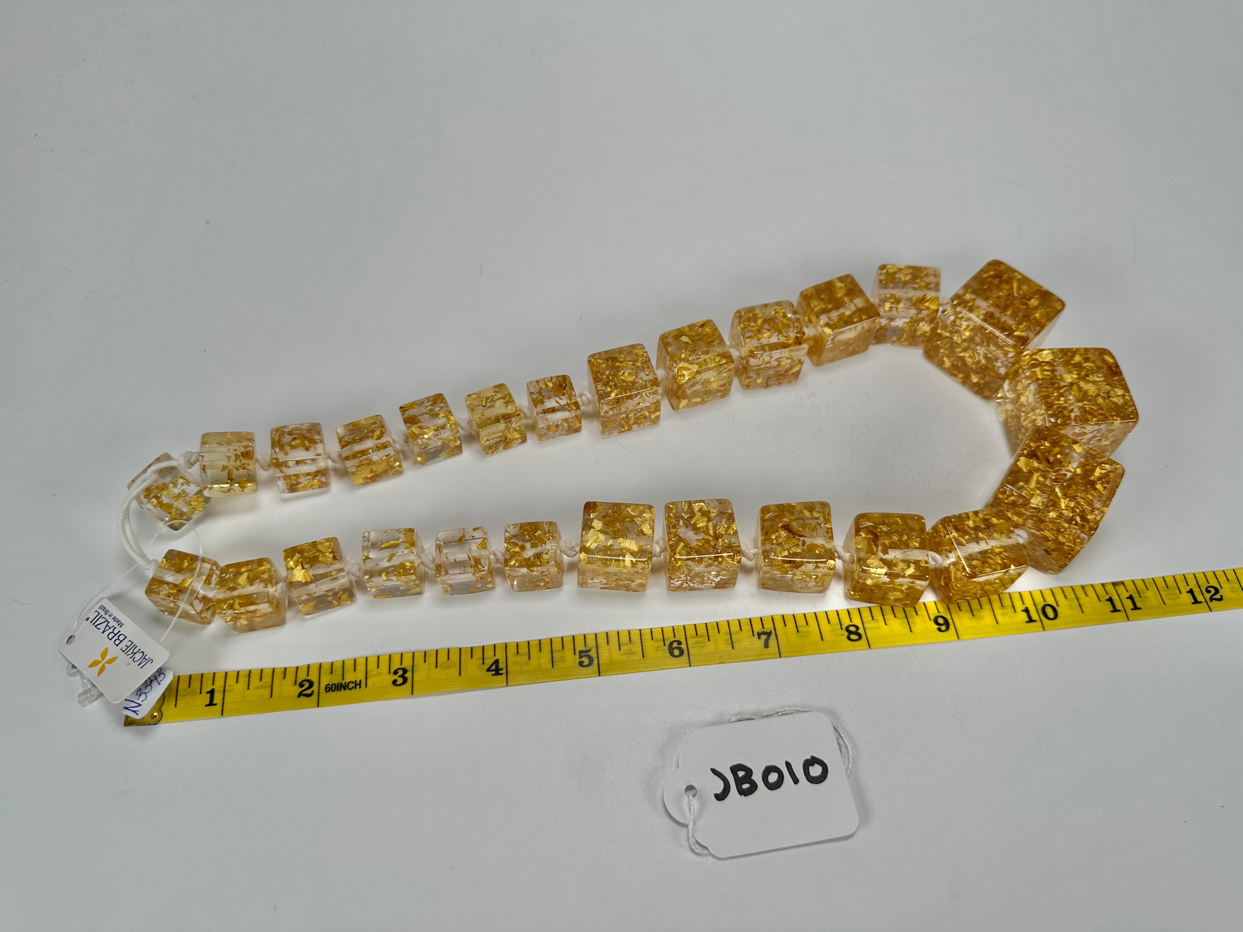 Jackie Brazil "Gold Flakes" Mix Size Liquorice Cubes Resin Necklace ( N3343 )
