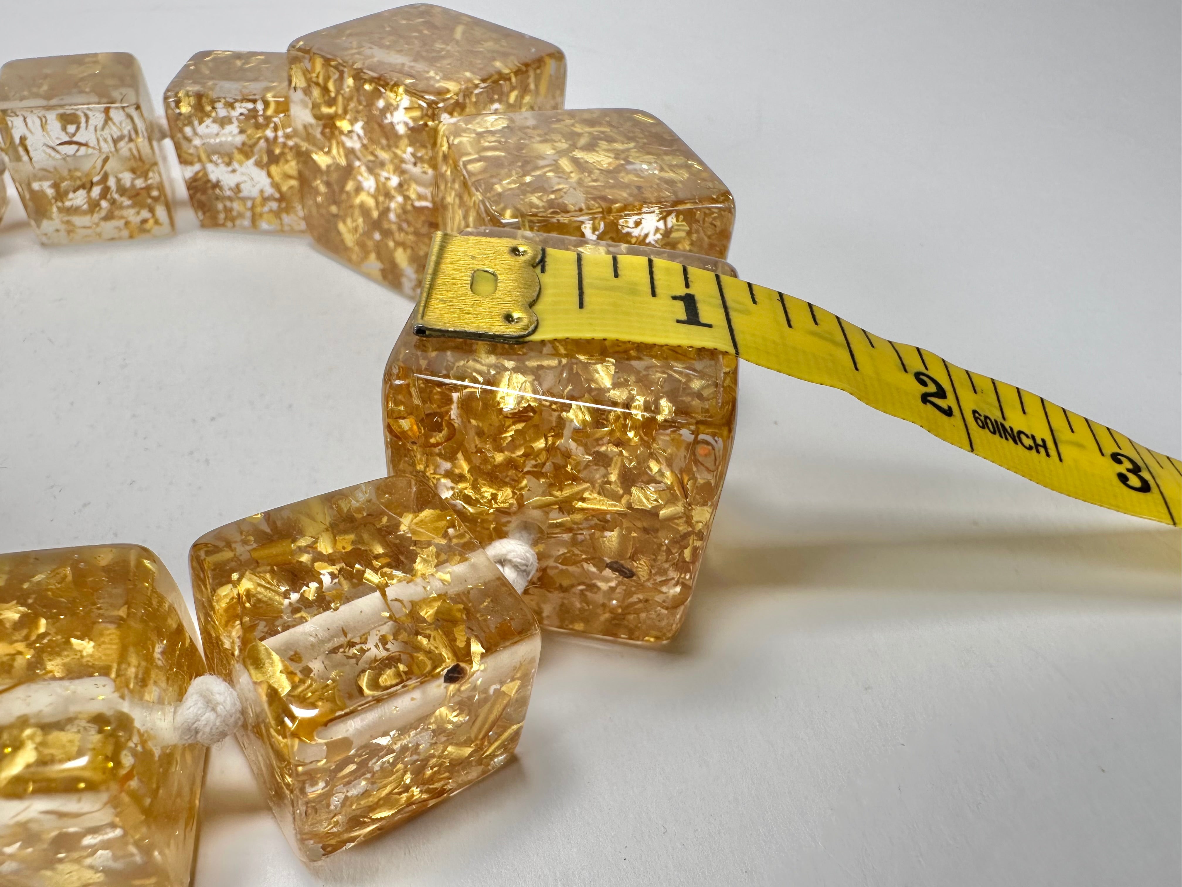 Jackie Brazil "Gold Flakes" Mix Size Liquorice Cubes Resin Necklace ( N3343 )