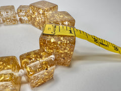 Jackie Brazil "Gold Flakes" Mix Size Liquorice Cubes Resin Necklace ( N3343 )