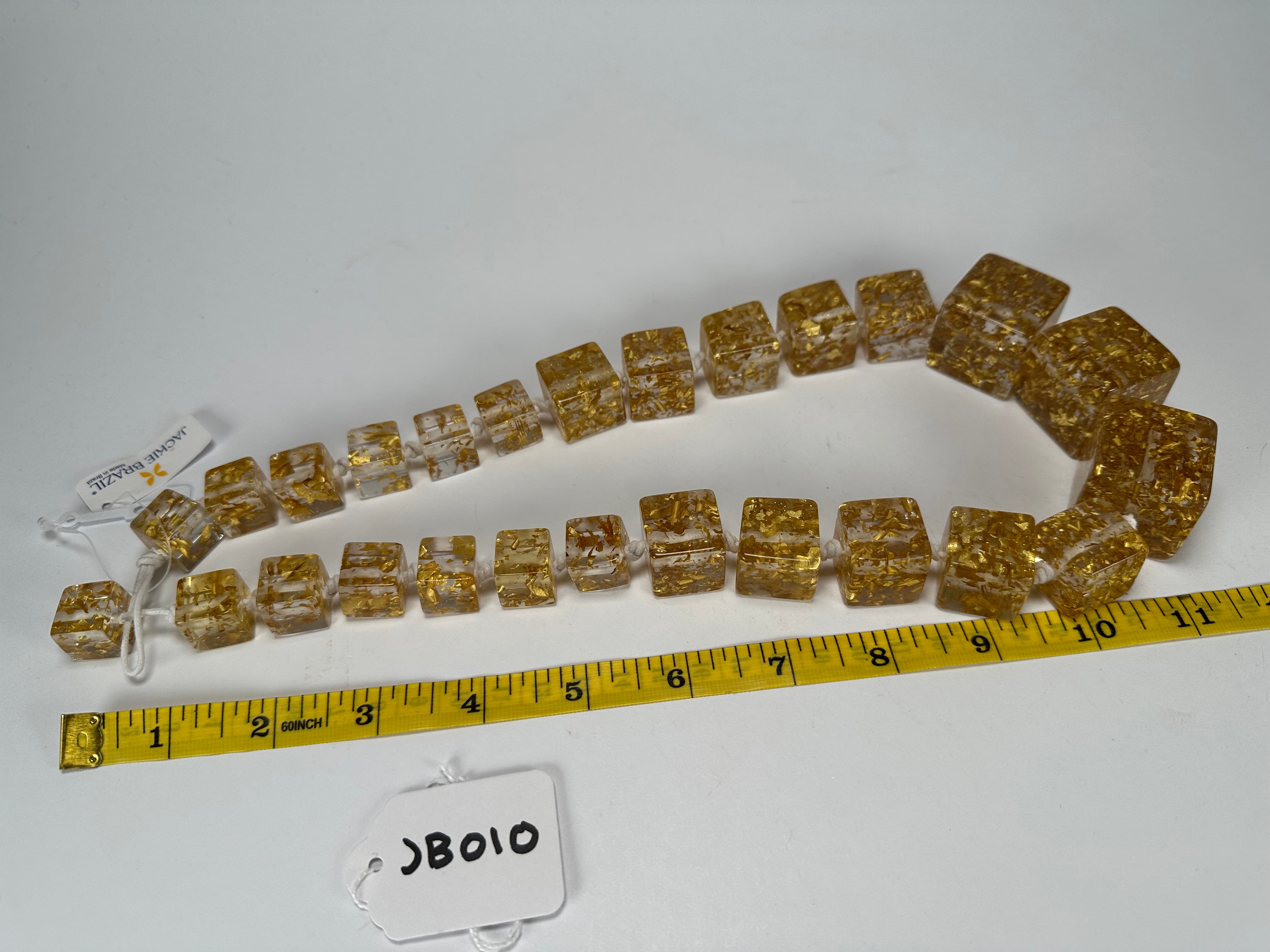 Jackie Brazil "Gold Flakes" Mix Size Liquorice Cubes Resin Necklace ( N3343 )