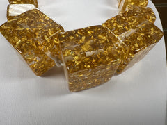 Jackie Brazil "Gold Flakes" Mix Size Liquorice Cubes Resin Necklace ( N3343 )