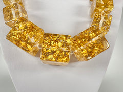 Jackie Brazil "Gold Flakes" Mix Size Liquorice Cubes Resin Necklace ( N3343 )