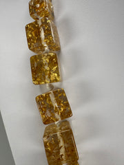 Jackie Brazil "Gold Flakes" Mix Size Liquorice Cubes Resin Necklace ( N3343 )