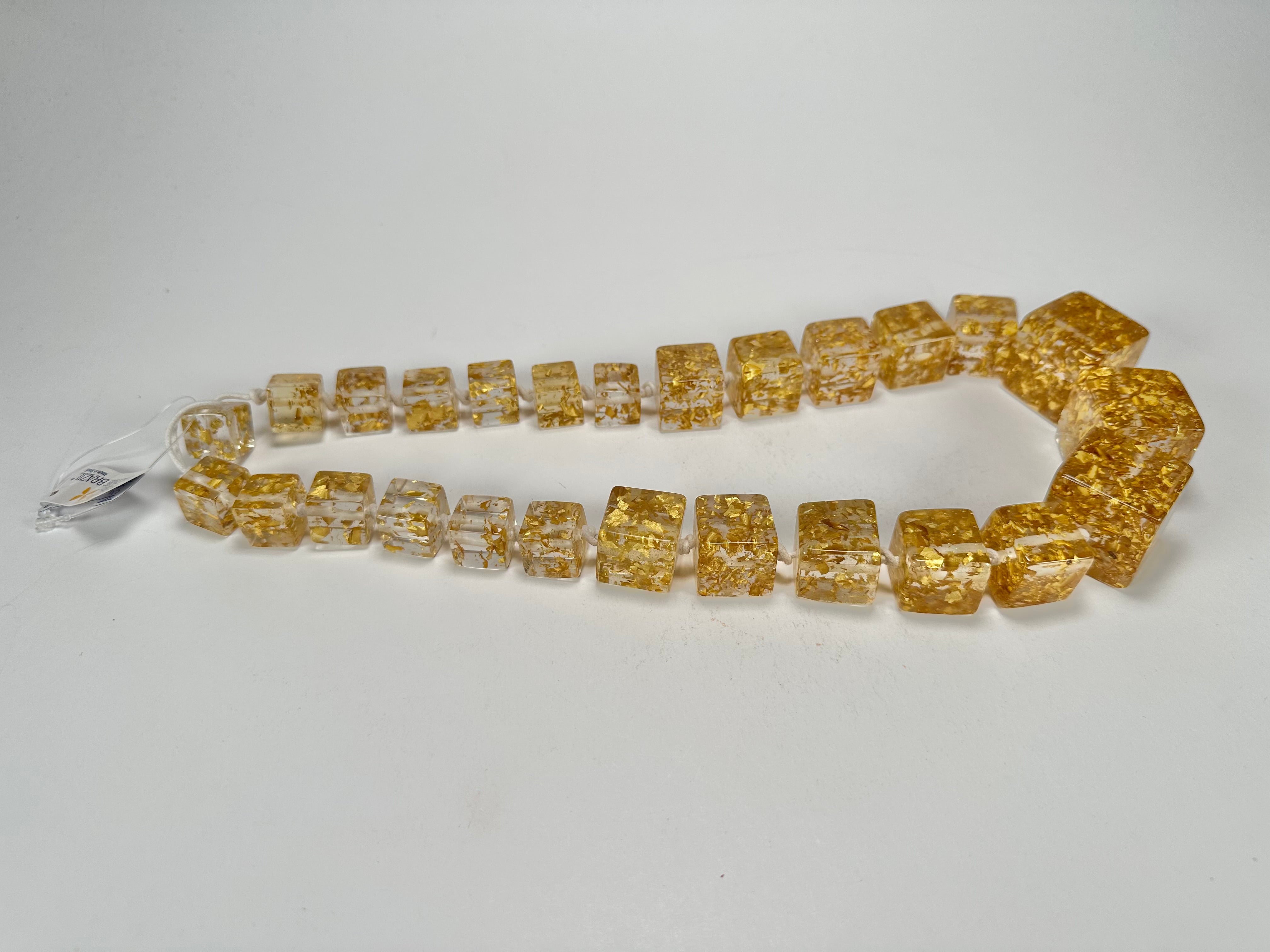 Jackie Brazil "Gold Flakes" Mix Size Liquorice Cubes Resin Necklace ( N3343 )