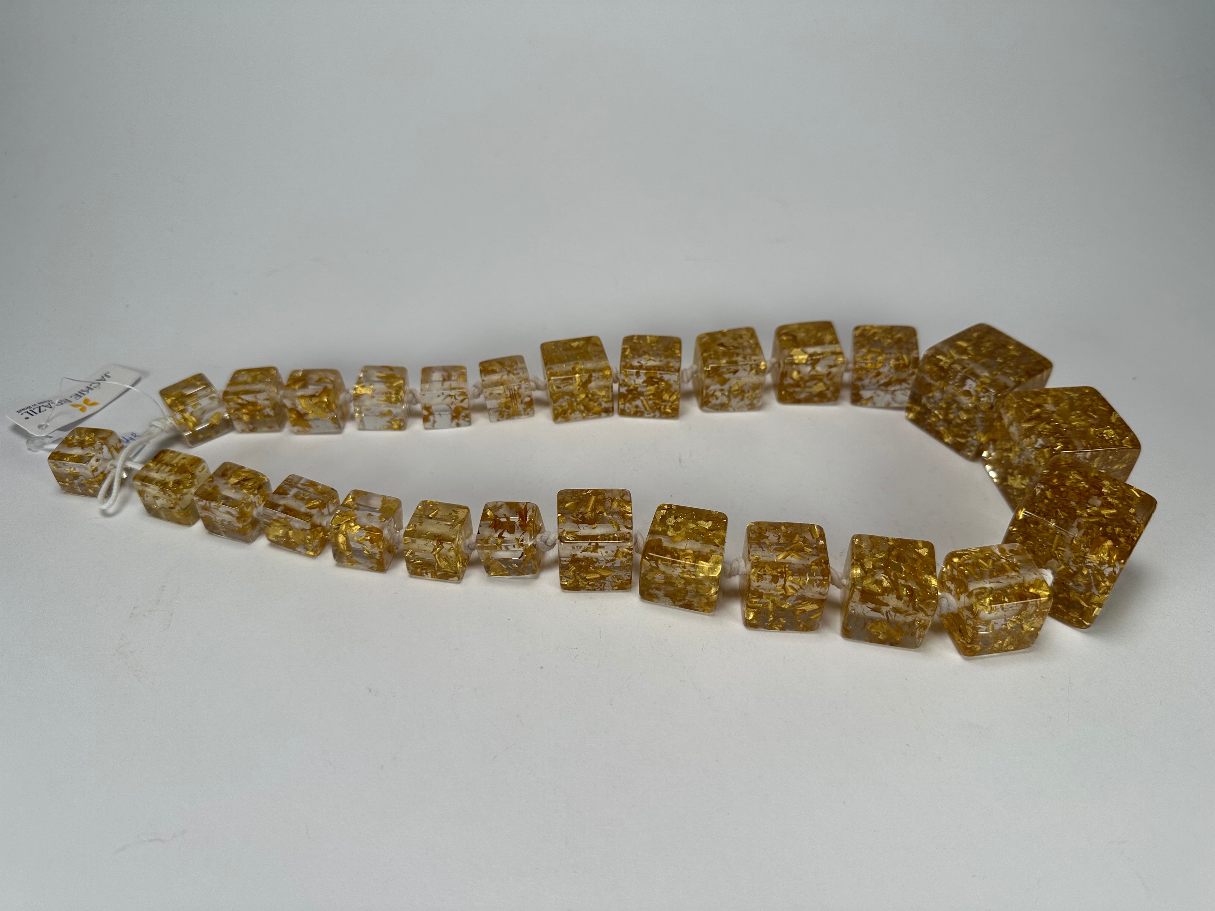 Jackie Brazil "Gold Flakes" Mix Size Liquorice Cubes Resin Necklace ( N3343 )