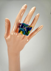 Jackie Brazil "Marble" Large Square Resin Ring ( R1715 ) Size UK T / USA 9.5