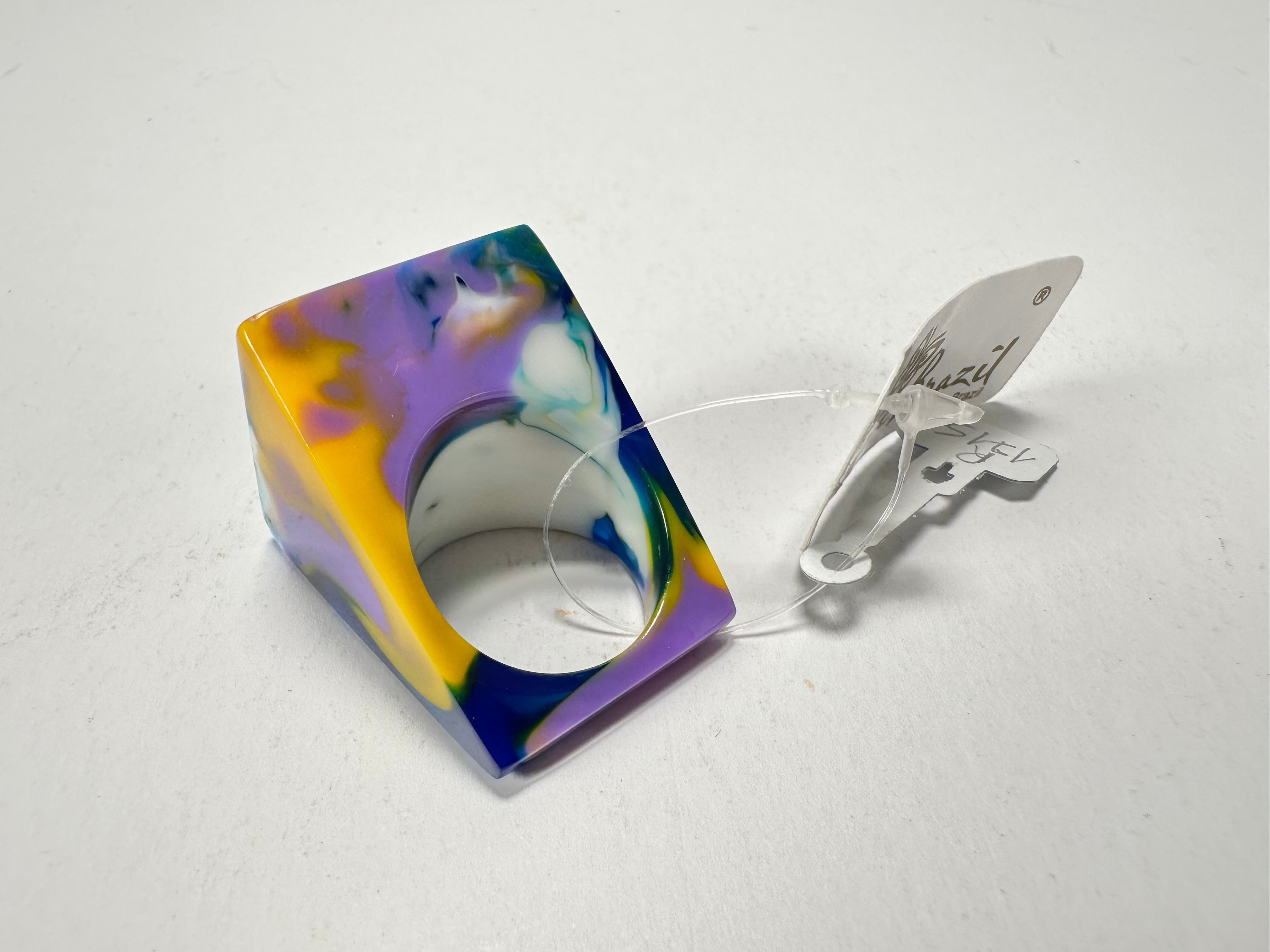 Jackie Brazil "Marble" Large Square Resin Ring ( R1715 ) Size UK T / USA 9.5