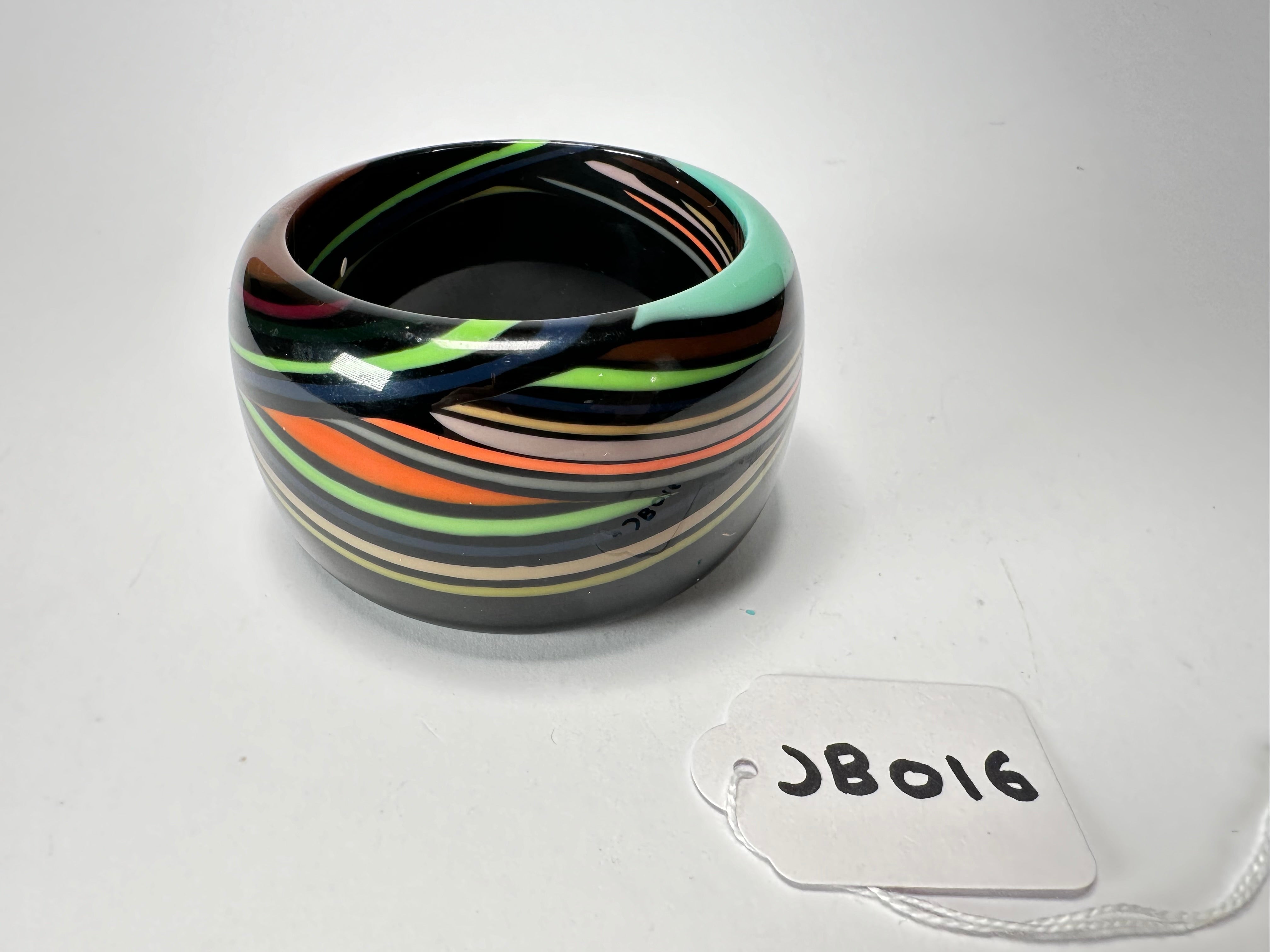 Jackie Brazil "Opera" Black & Colour Swirls Solid Round 5cm Bangle ( B3171 )