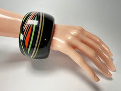 Jackie Brazil "Opera" Black & Colour Swirls Solid Round 5cm Bangle ( B3171 )