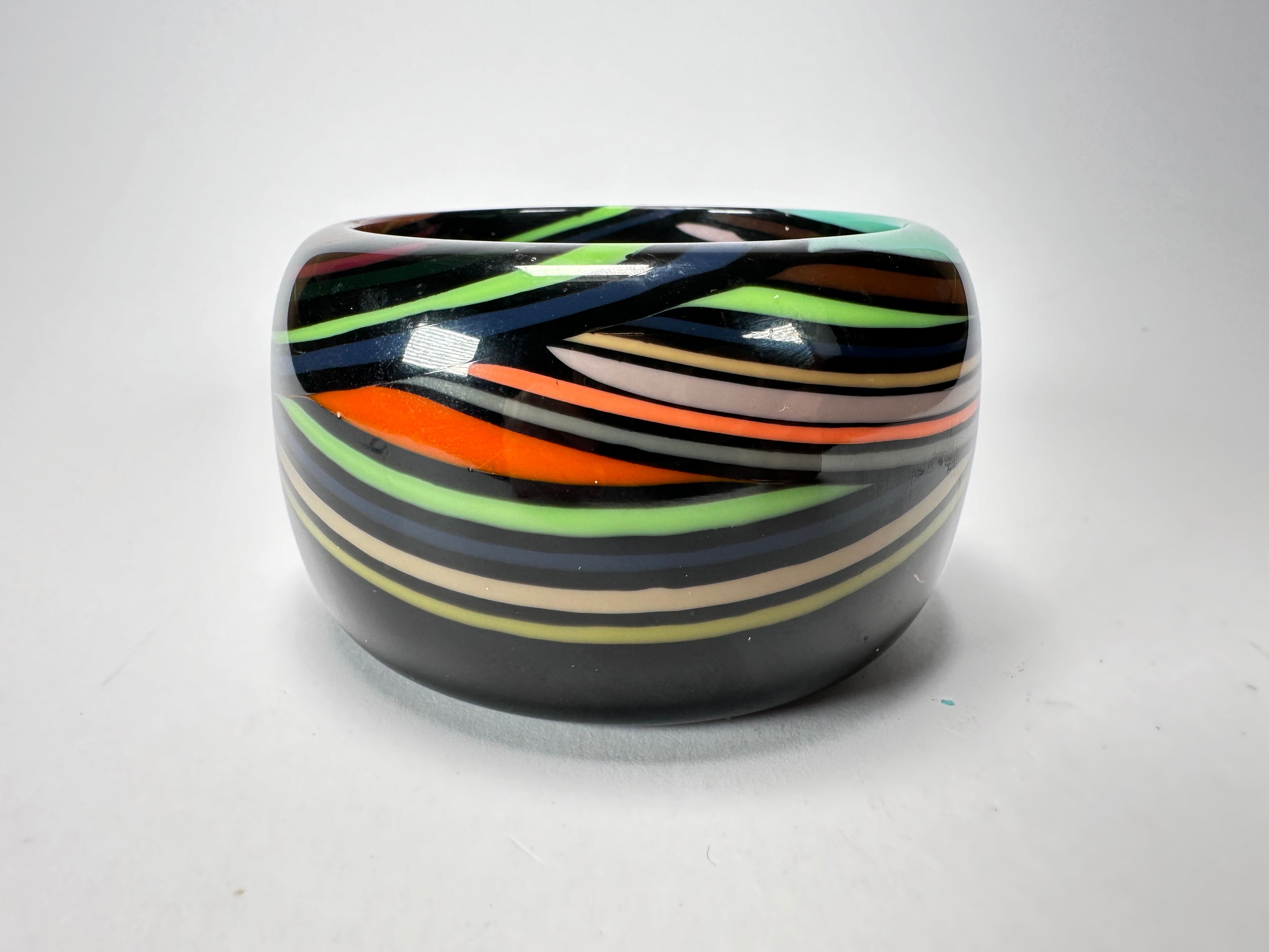 Jackie Brazil "Opera" Black & Colour Swirls Solid Round 5cm Bangle ( B3171 )