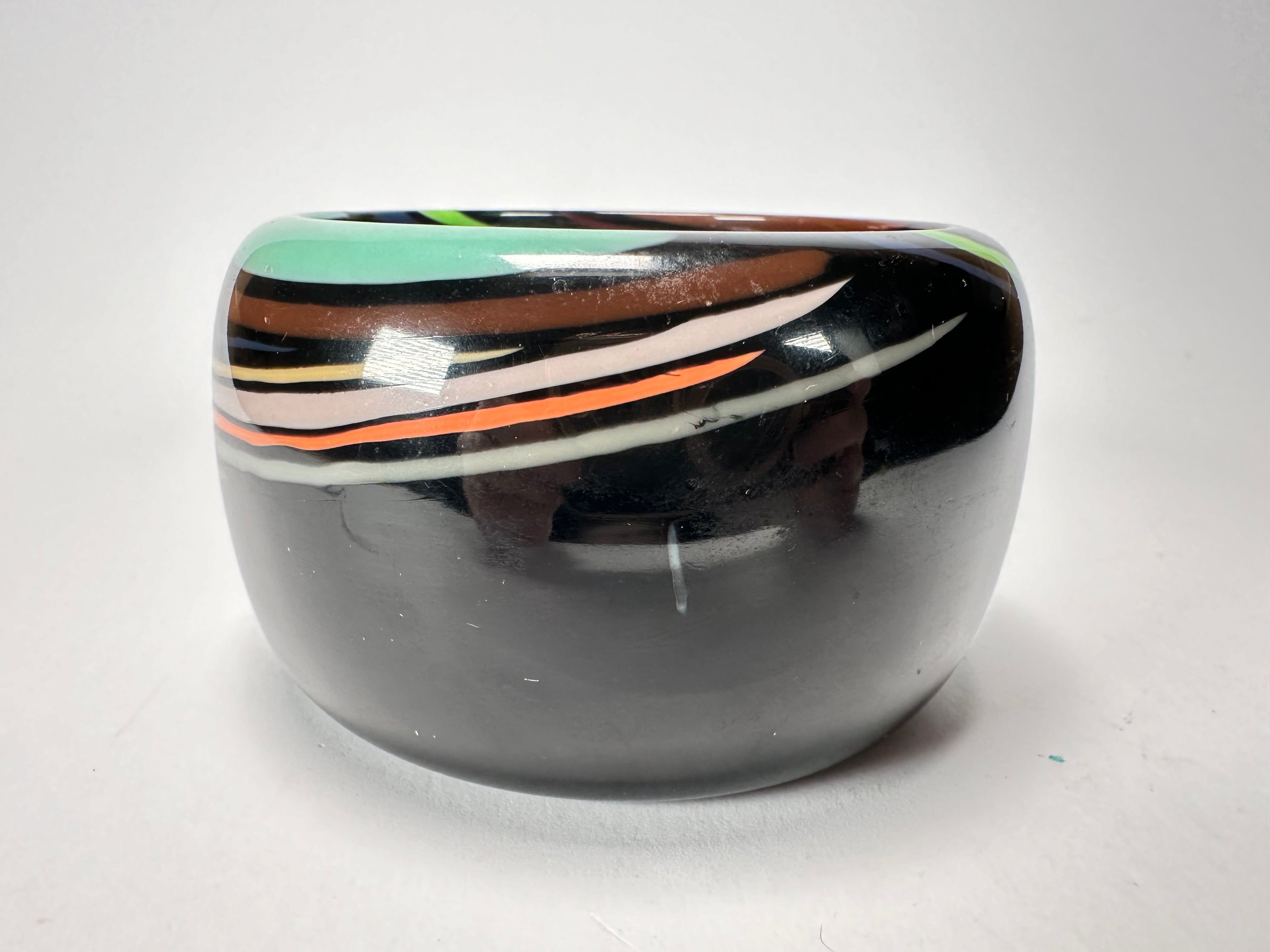 Jackie Brazil "Opera" Black & Colour Swirls Solid Round 5cm Bangle ( B3171 )
