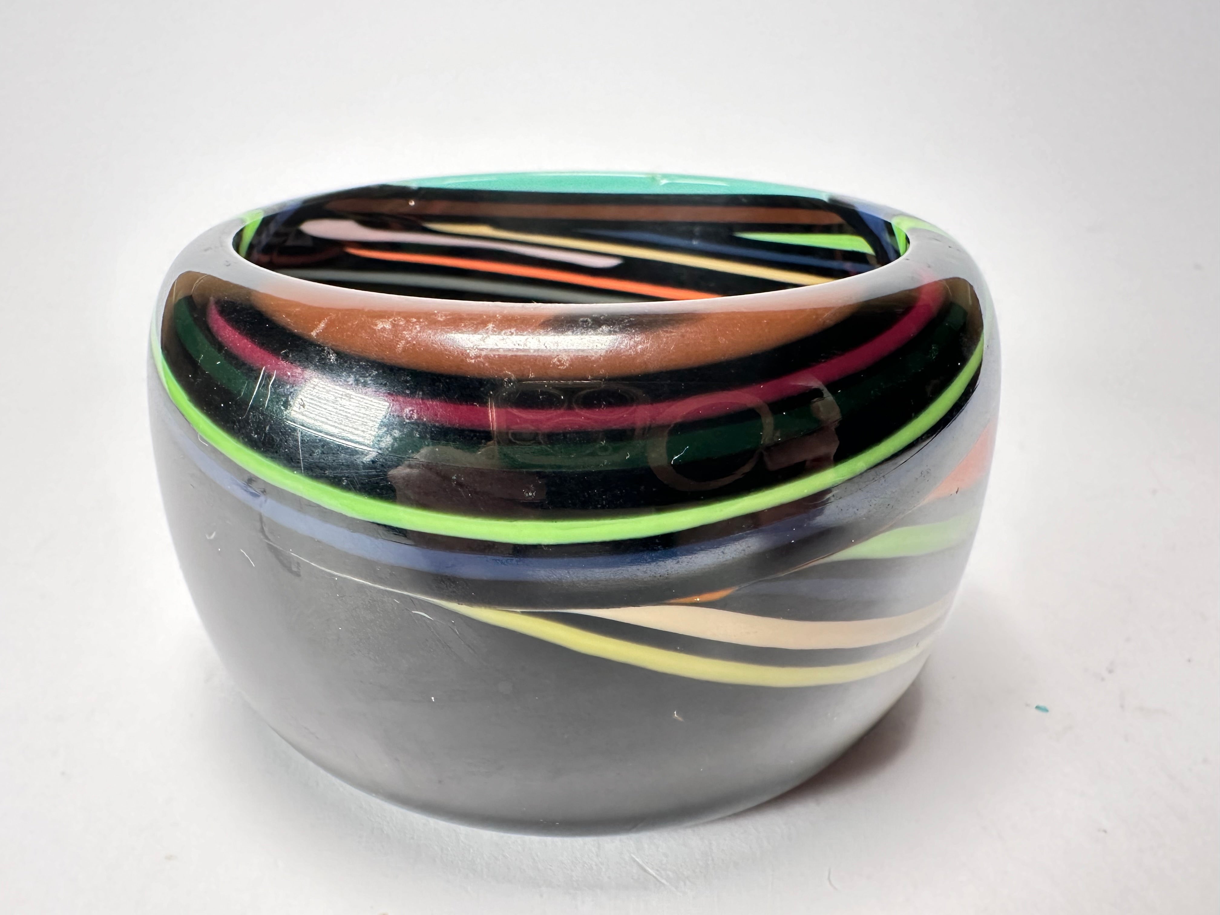 Jackie Brazil "Opera" Black & Colour Swirls Solid Round 5cm Bangle ( B3171 )
