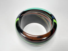 Jackie Brazil "Opera" Black & Colour Swirls Solid Round 5cm Bangle ( B3171 )