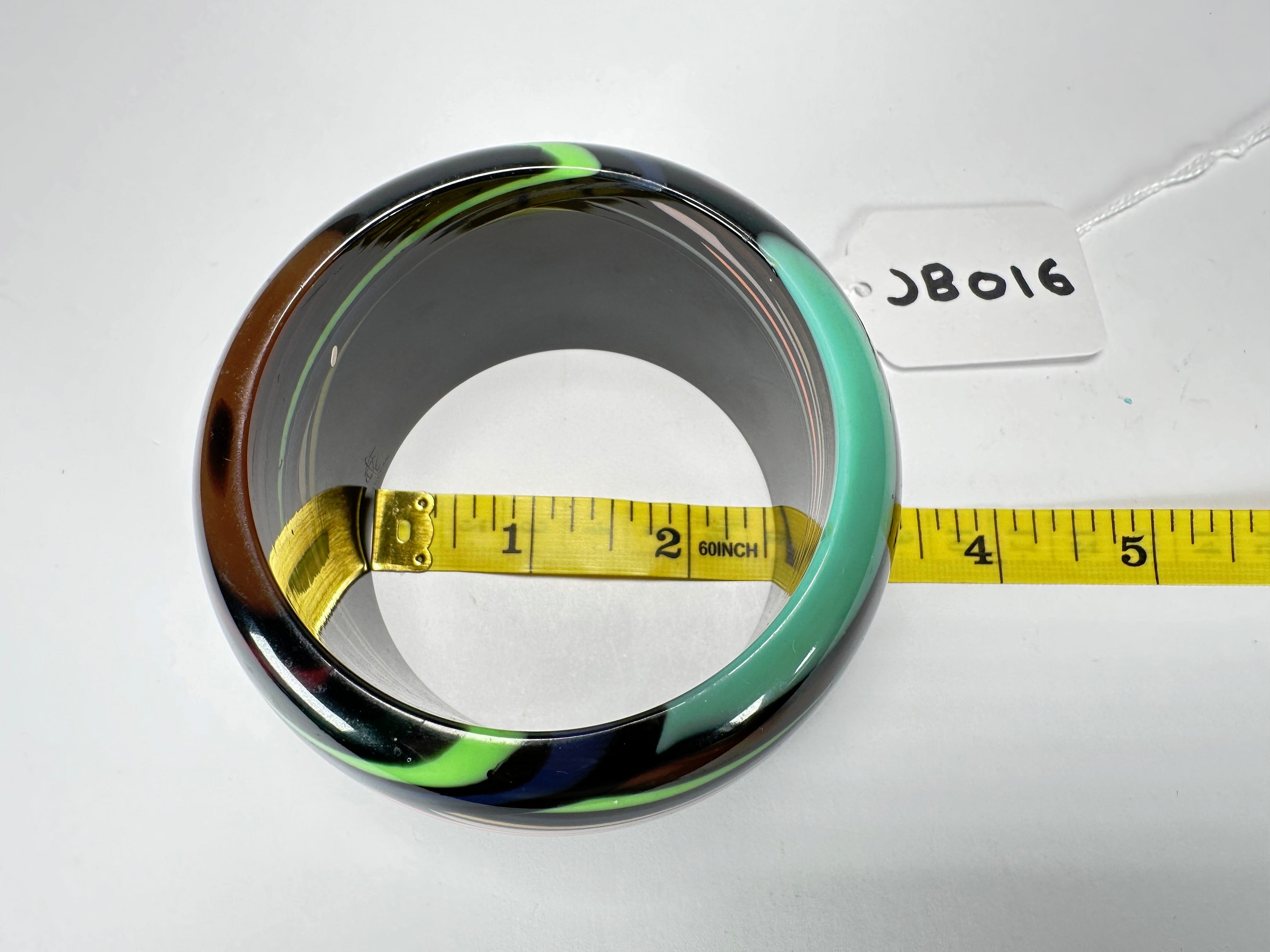 Jackie Brazil "Opera" Black & Colour Swirls Solid Round 5cm Bangle ( B3171 )