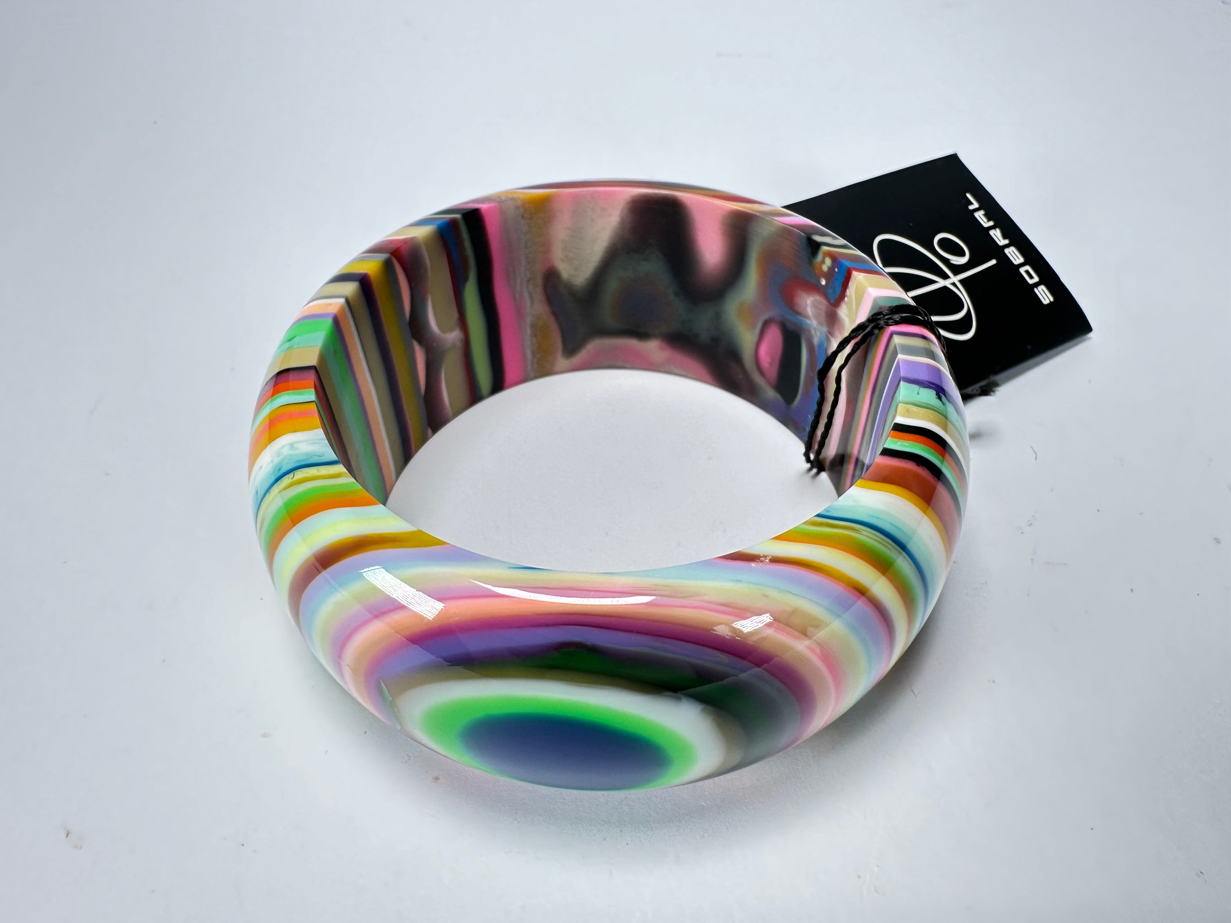 Jackie Brazil "All Sorts "Liquorice w/Cat Eye Mix Colours 3.4cm Bangle ( B2444 )