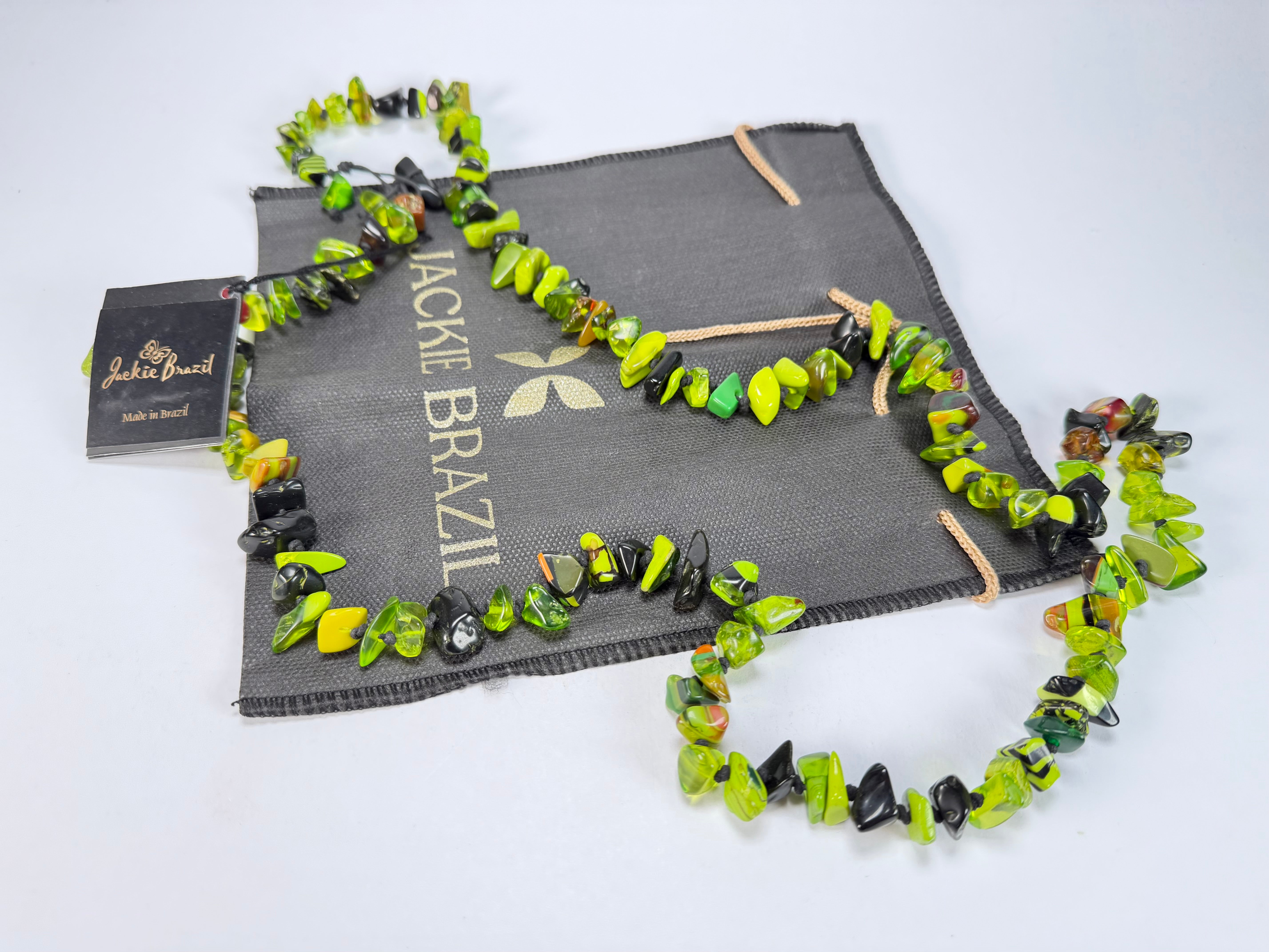 Jackie Brazil "Orient Express" 1 Strand Small Light Green Mix Bead Long 110cm Necklace ( N3571 )