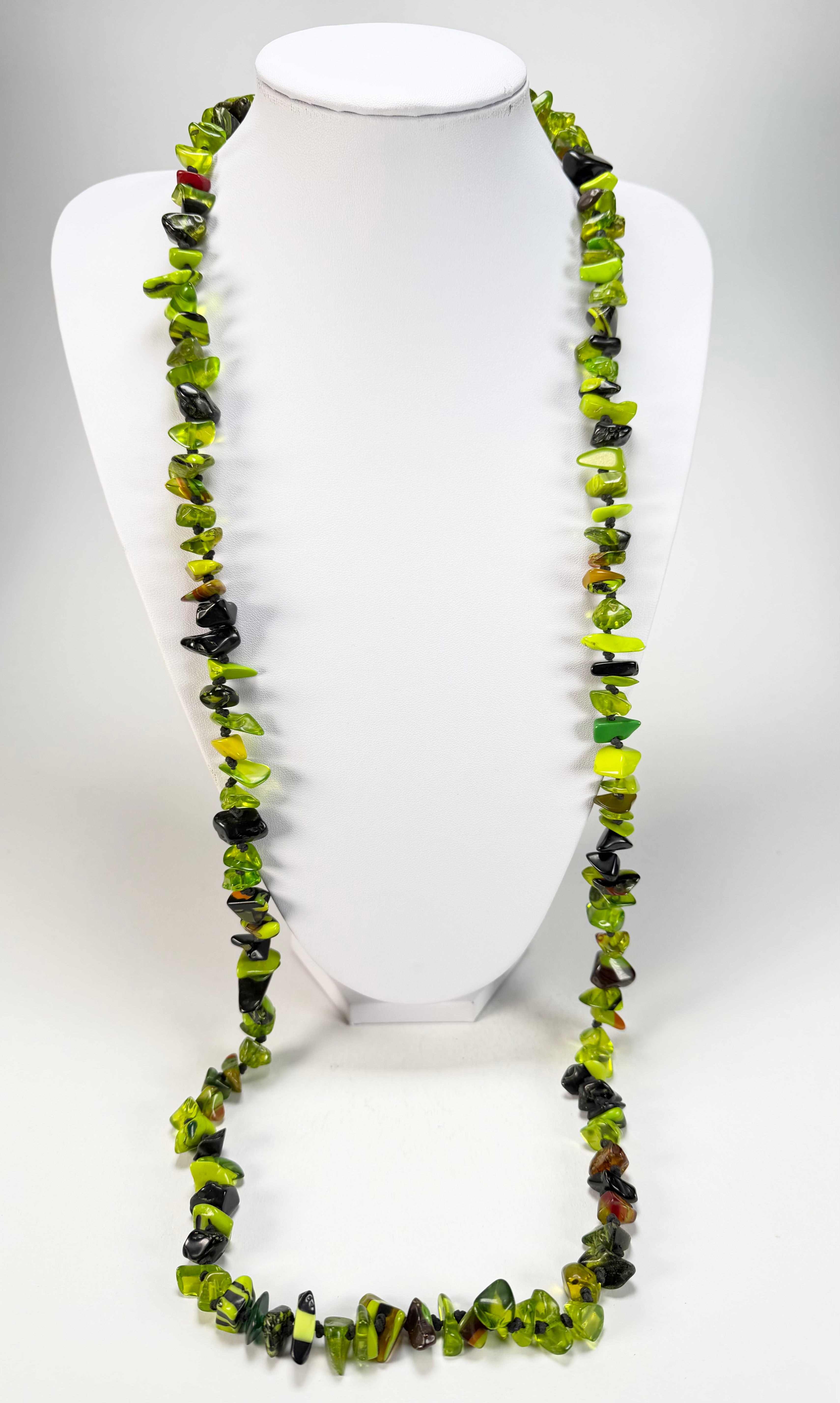 Jackie Brazil "Orient Express" 1 Strand Small Light Green Mix Bead Long 110cm Necklace ( N3571 )