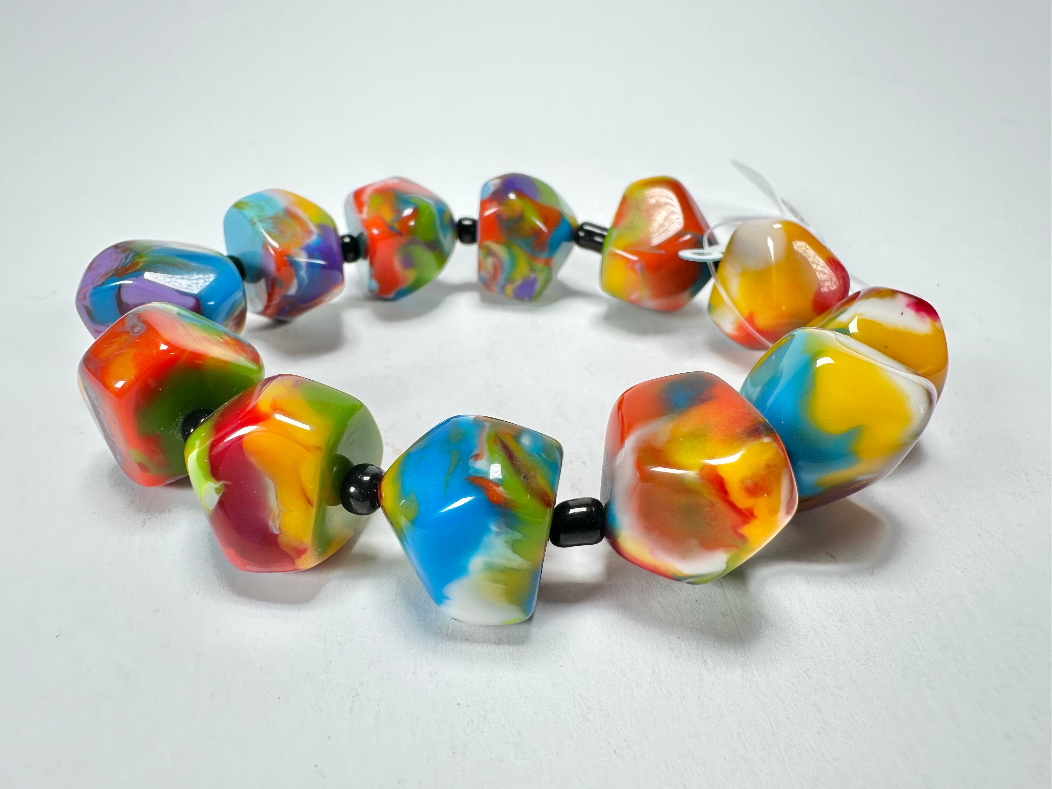 Jackie Brazil "Camille" Kandinsky Small Abstract Stones Resin Bracelet ( B0930 )