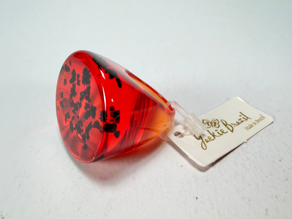 Jackie Brazil "Stomp" Large Round Amber Resin  Ring ( R0360 ) Size UK Q / US 8