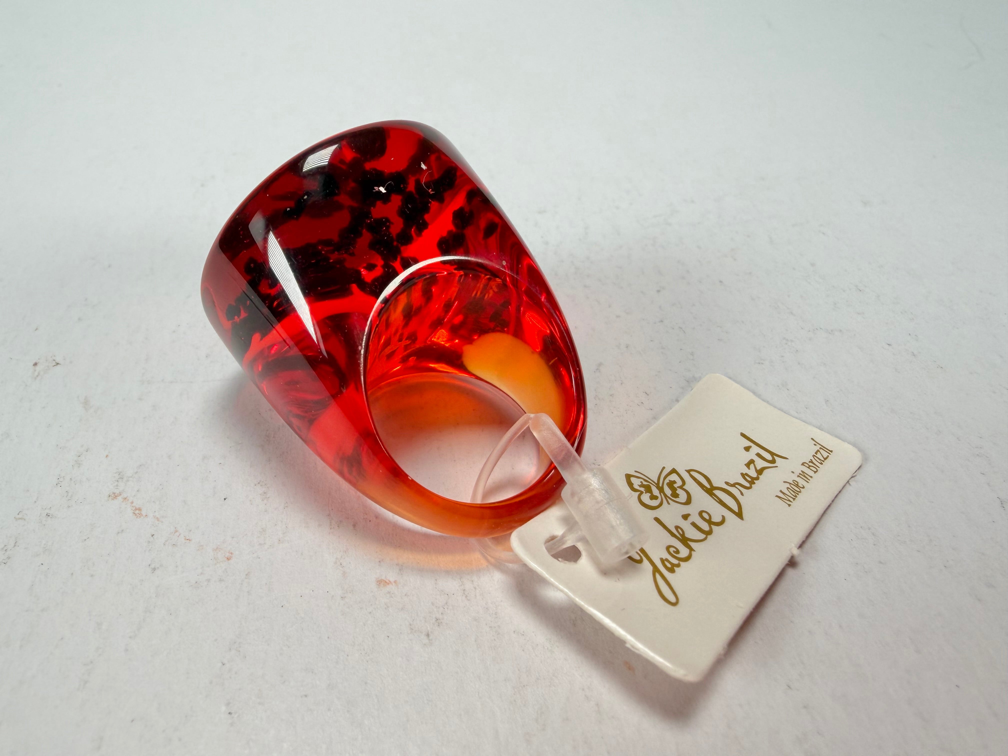 Jackie Brazil "Stomp" Large Round Amber Resin  Ring ( R0360 ) Size UK Q / US 8